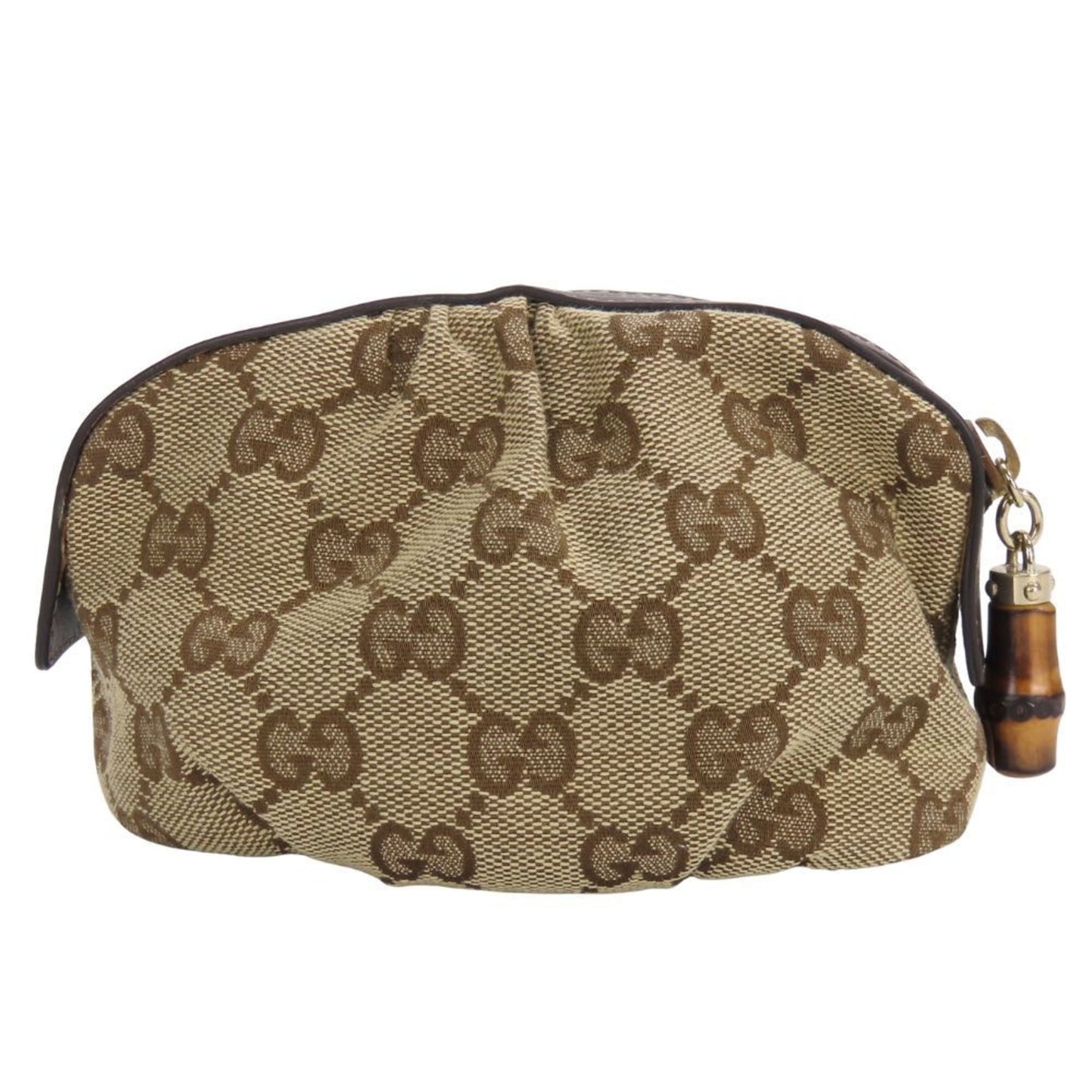 Gucci Beige Dark Brown Gg Canvas Leather Pouch ( )