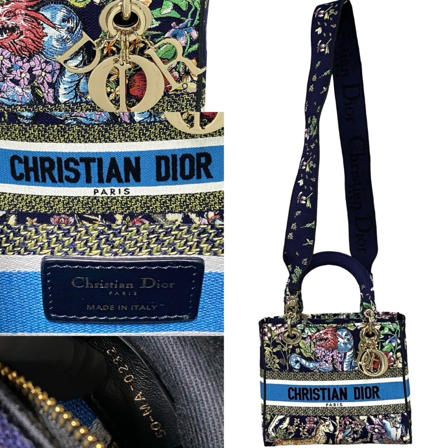 Christian Dior Blue Gold Canvas Shoulder Bag ()