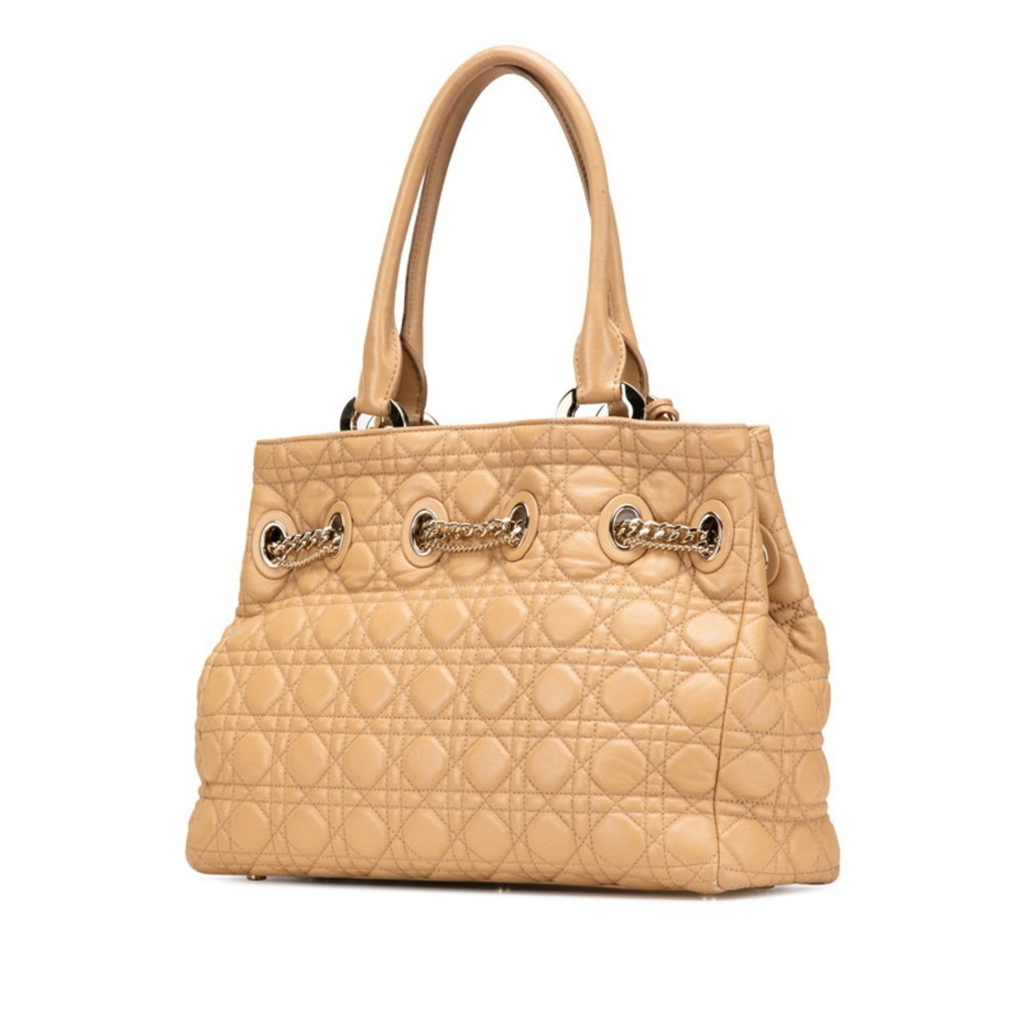 Christian Dior Lady Dior Beige Brown Leather Handbag Tote Bag ()