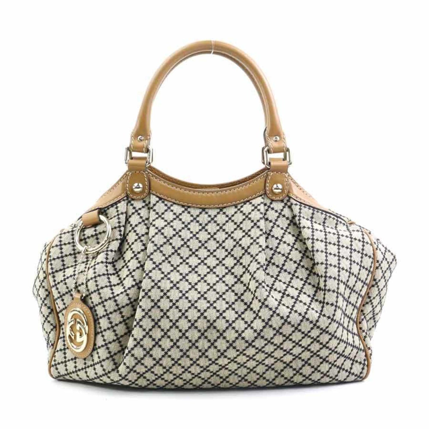 Gucci Black Brown Canvas Leather Handbag ( )