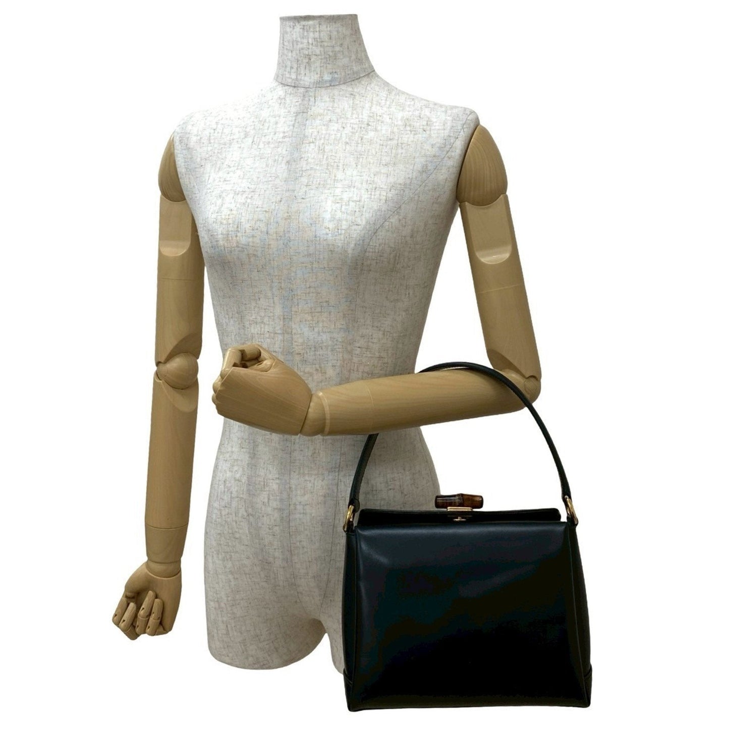 Gucci Black Leather Bamboo Handbag ( )