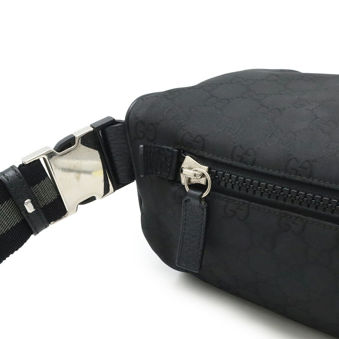 Gucci Black Gray Nylon Leather Pouch Shoulder Bag Sling Bag ( )