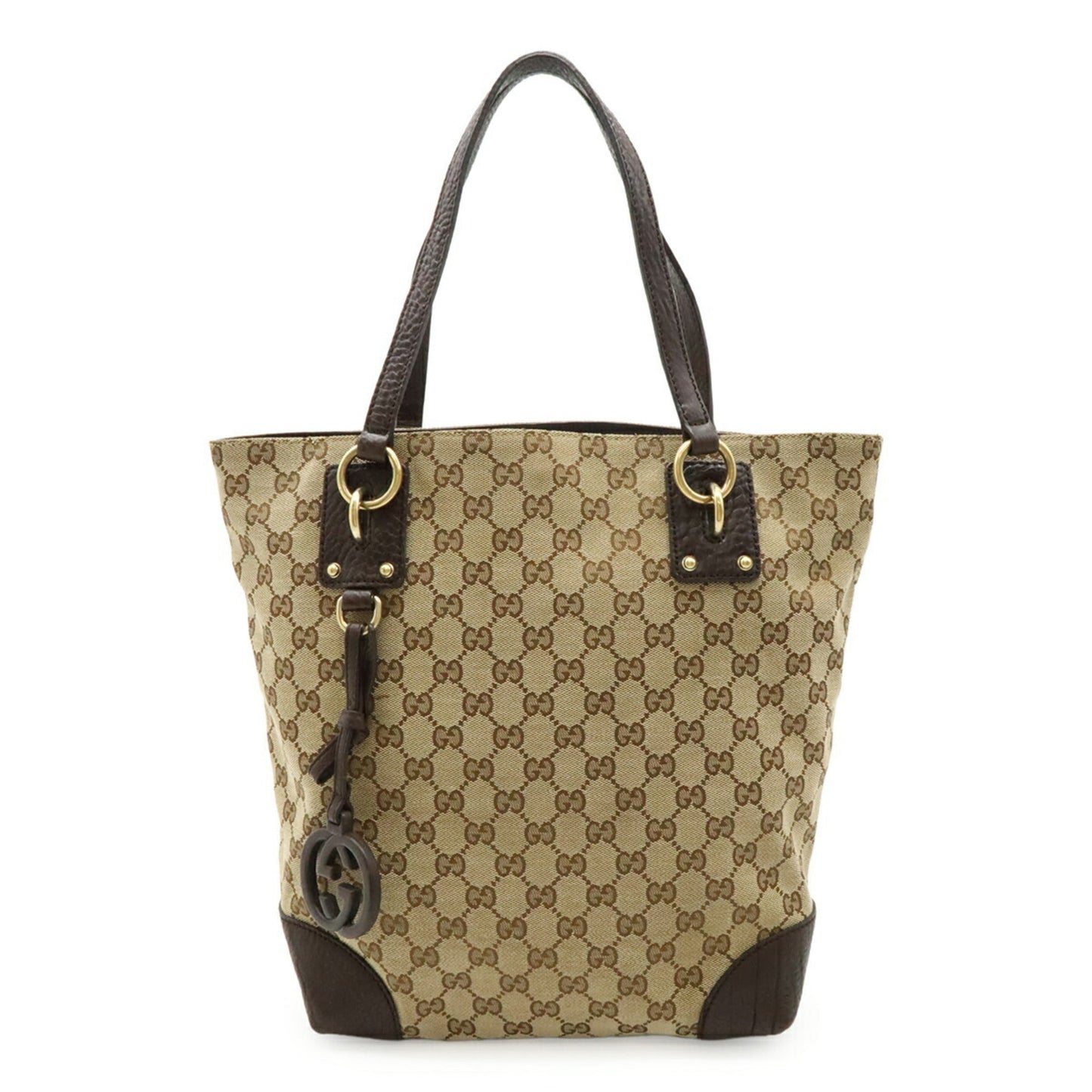 Gucci Beige Brown Dark Brown Khaki Gg Canvas Leather Shoulder Bag Tote Bag ( )