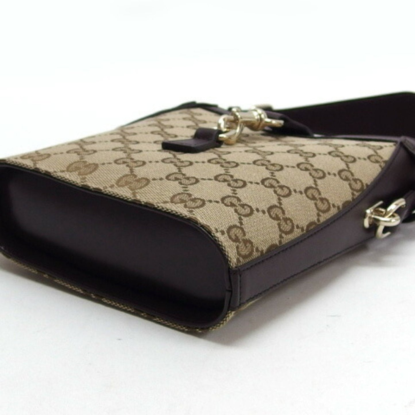 Gucci Beige Dark Brown Canvas Shoulder Bag ( )