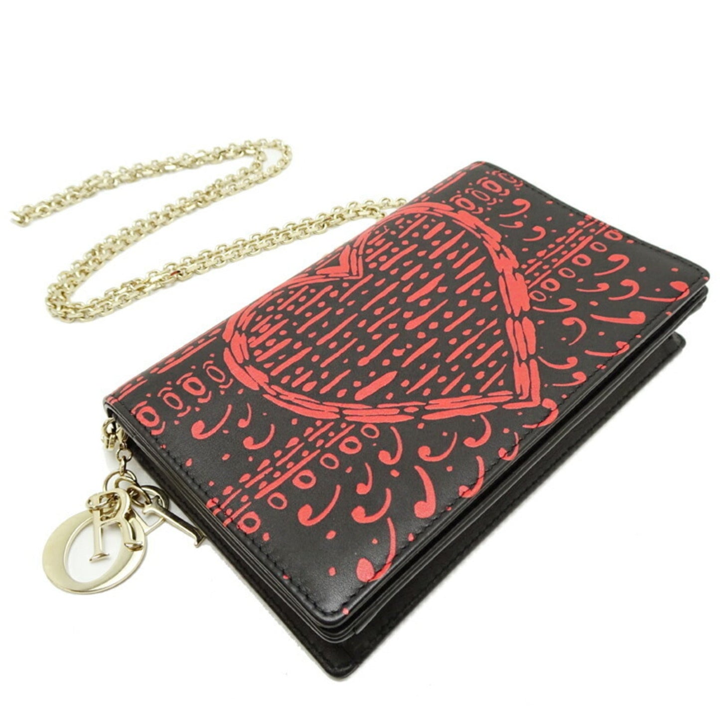 Christian Dior Black Red Color Leather Chain/Shoulder Wallet ()