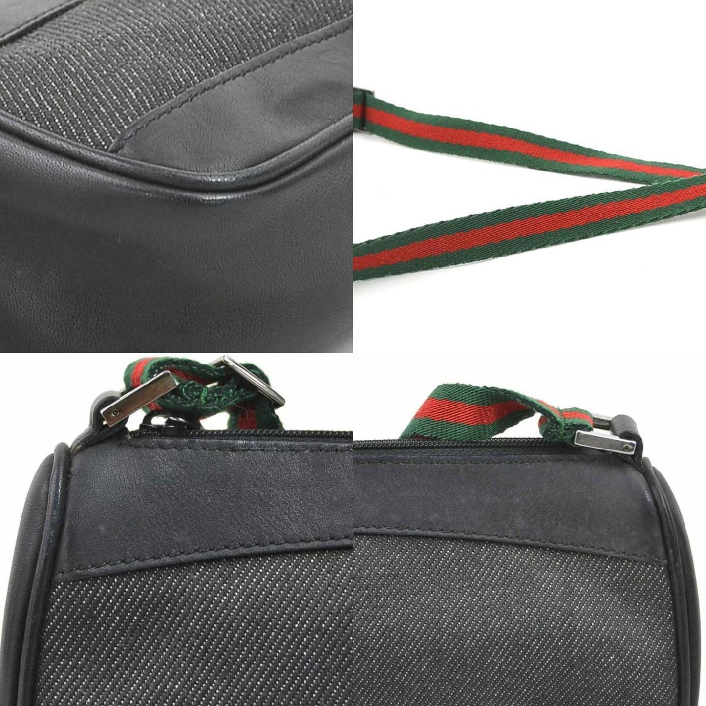 Gucci Black Leather Canvas Handbag ( )