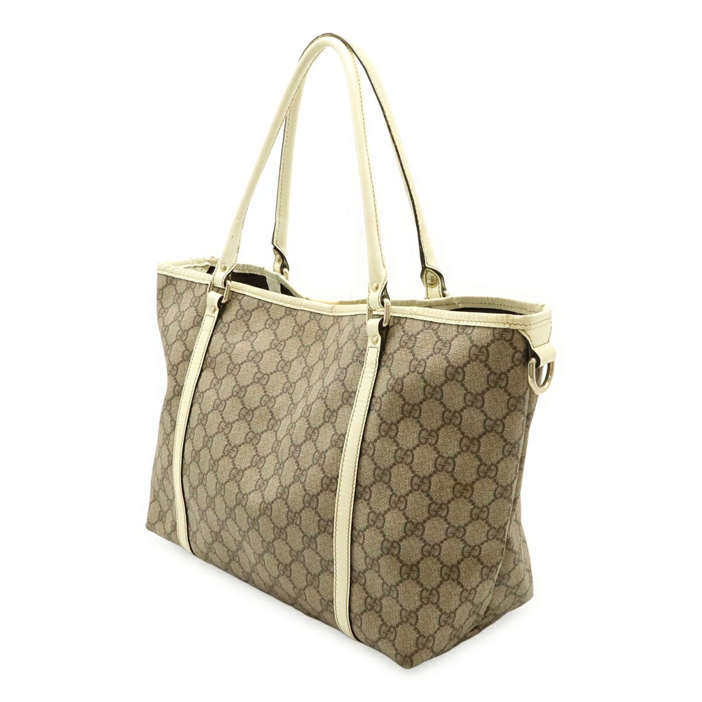 Gucci Dark Beige Ivory Gg Supreme Patent Leather Shoulder Bag Tote Bag ( )