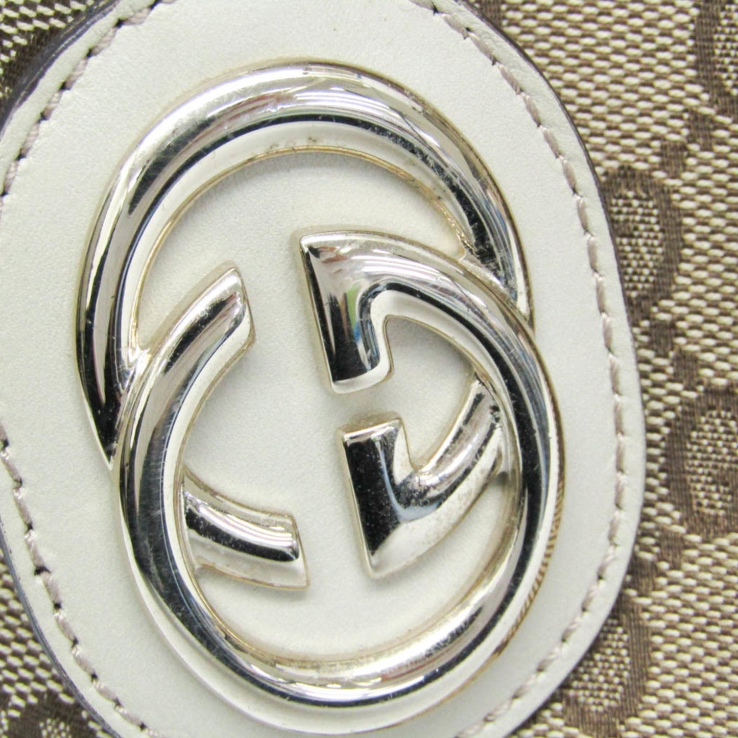 Gucci Beige Brown Cream Leather Canvas Handbag ( )