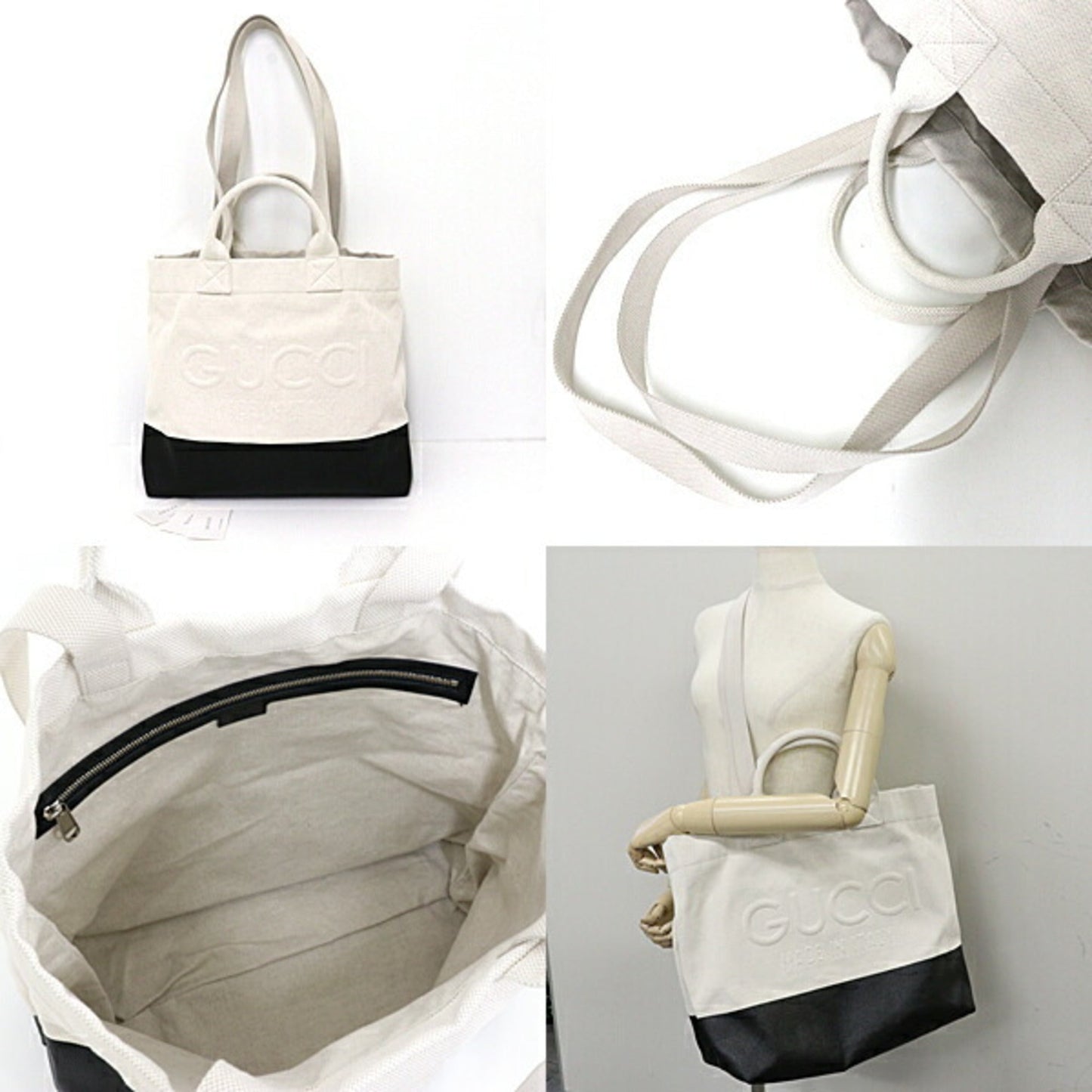 Gucci Black Ivory Canvas Tote Bag ( )