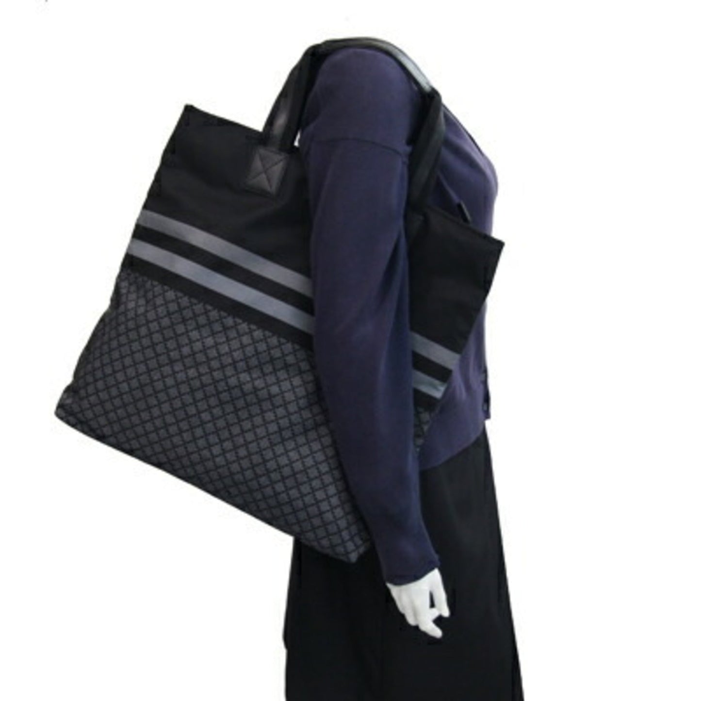 Gucci Diamante Black Gray Nylon Handbag Tote Bag ( )