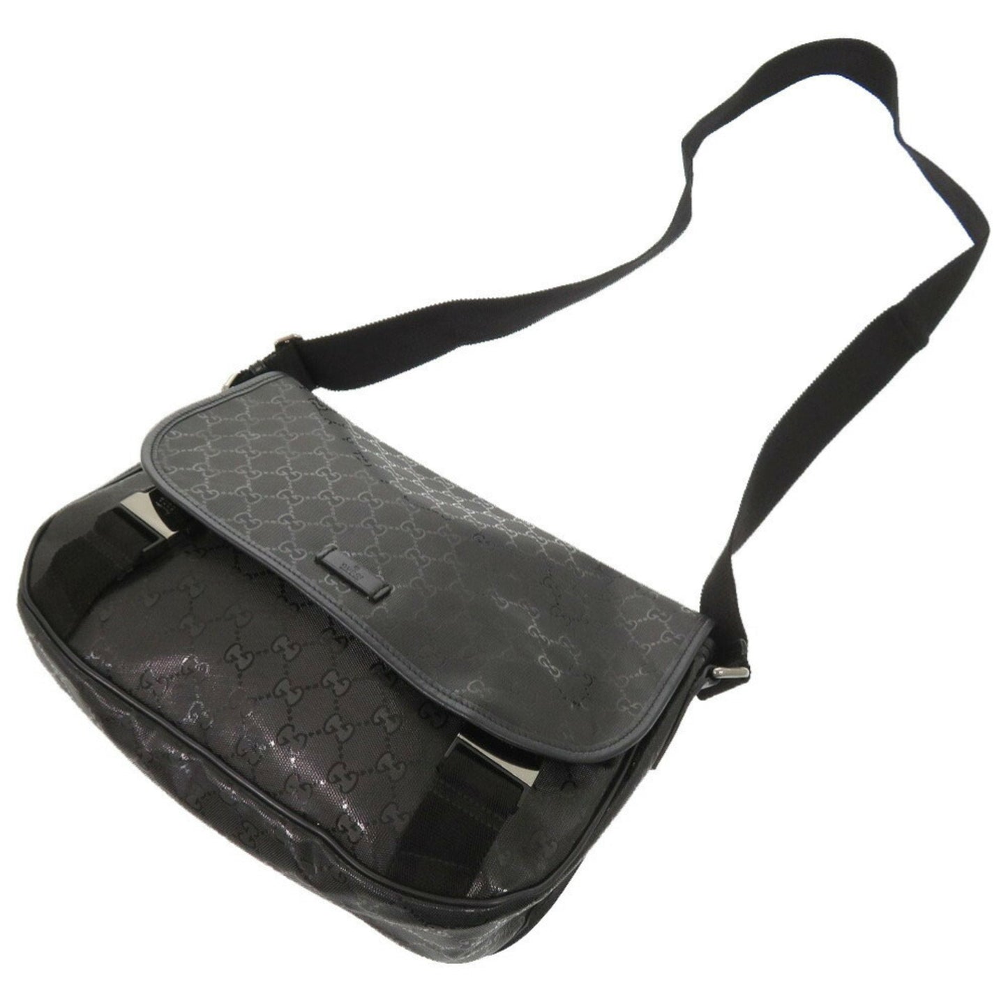 Gucci Black Coated Canvas Pvc Messenger Bag Shoulder Bag ( )