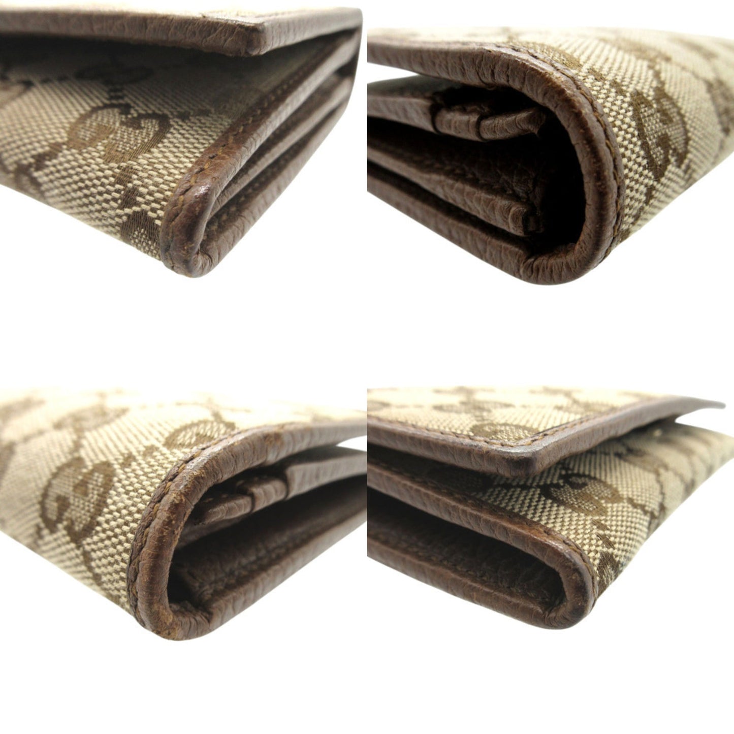 Gucci Beige Brown Gg Canvas Leather Long Wallet (Bi-Fold) ( )