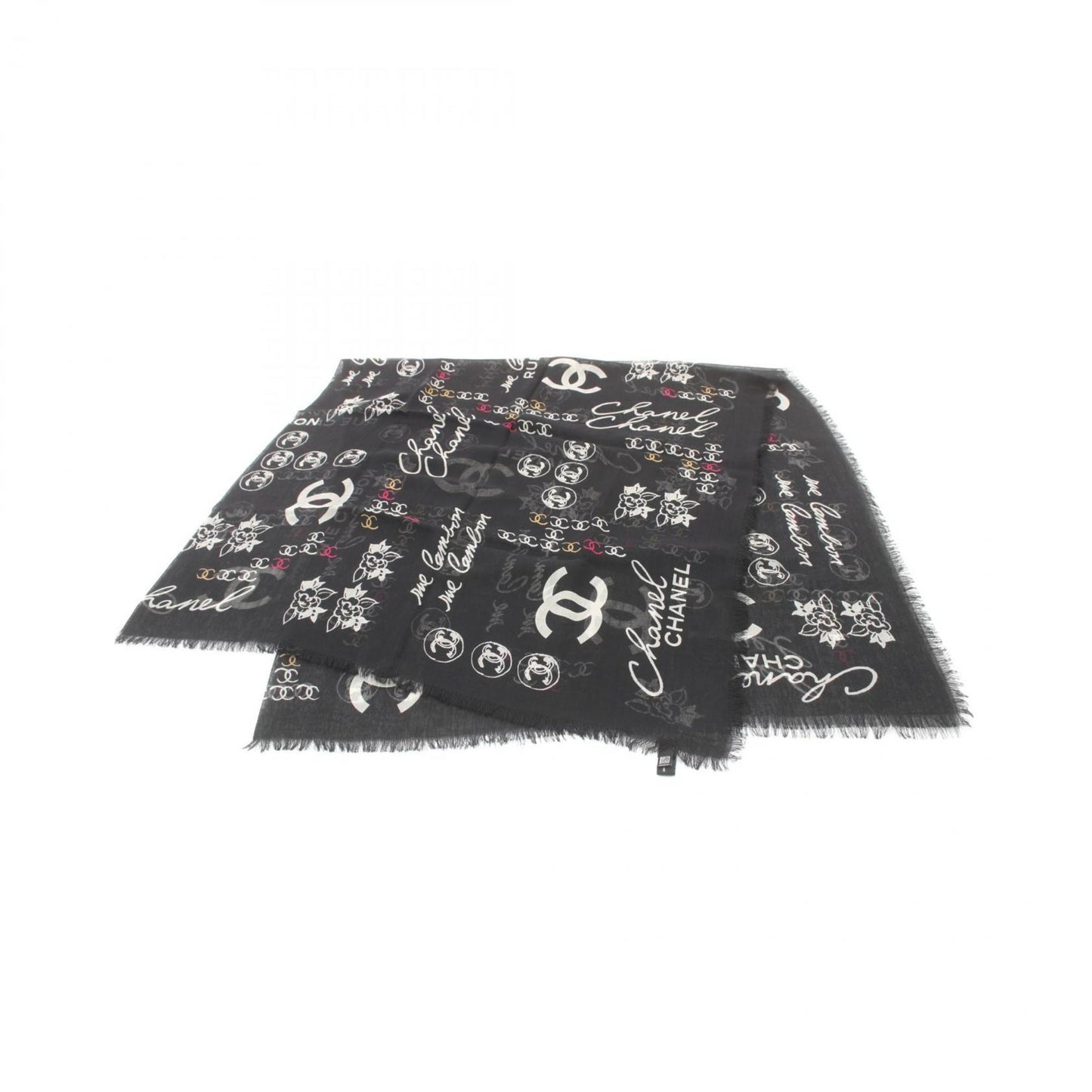 CHANEL Coco Mark Stole Silk Cashmere Women's Black Multicolor