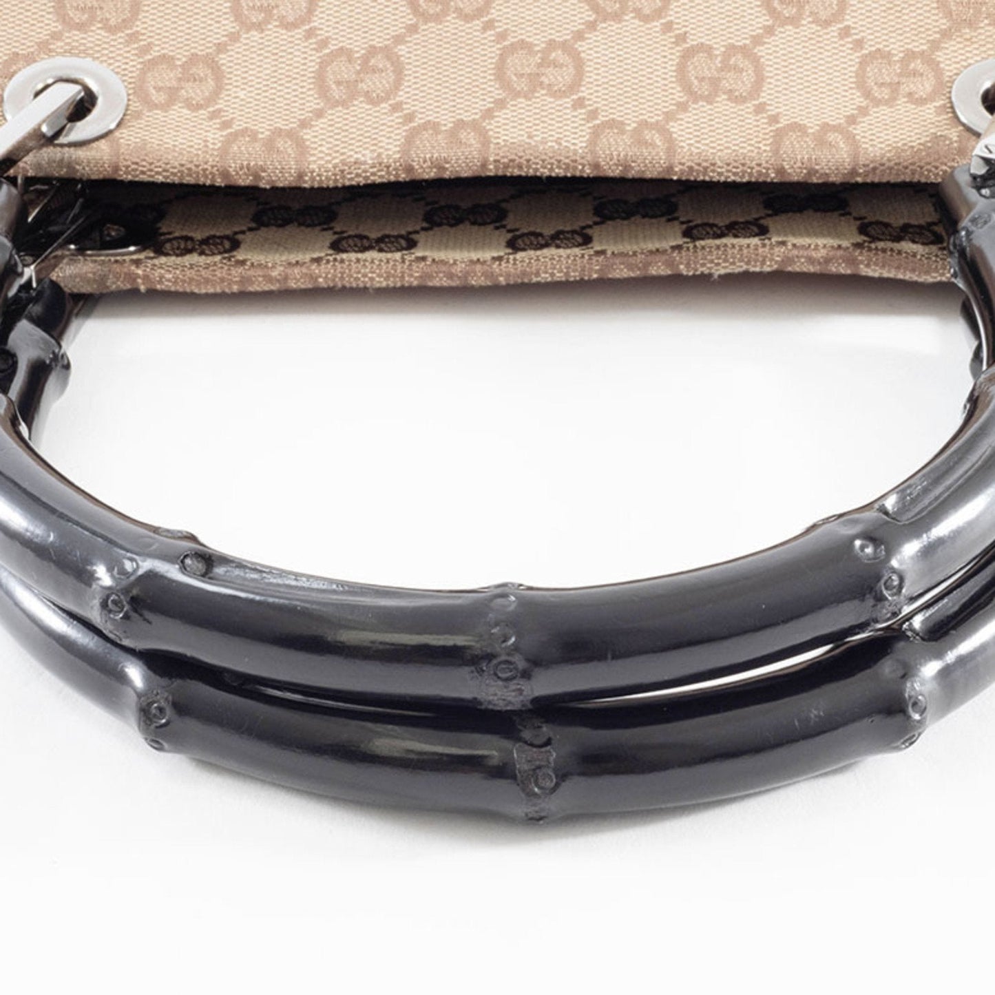 Gucci Beige Black Bamboo Canvas Handbag ( )
