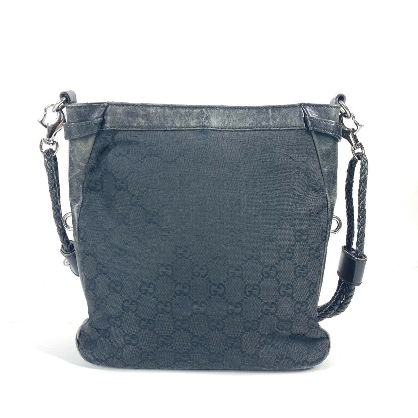 Gucci Black Gg Canvas Leather Shoulder Bag ( )