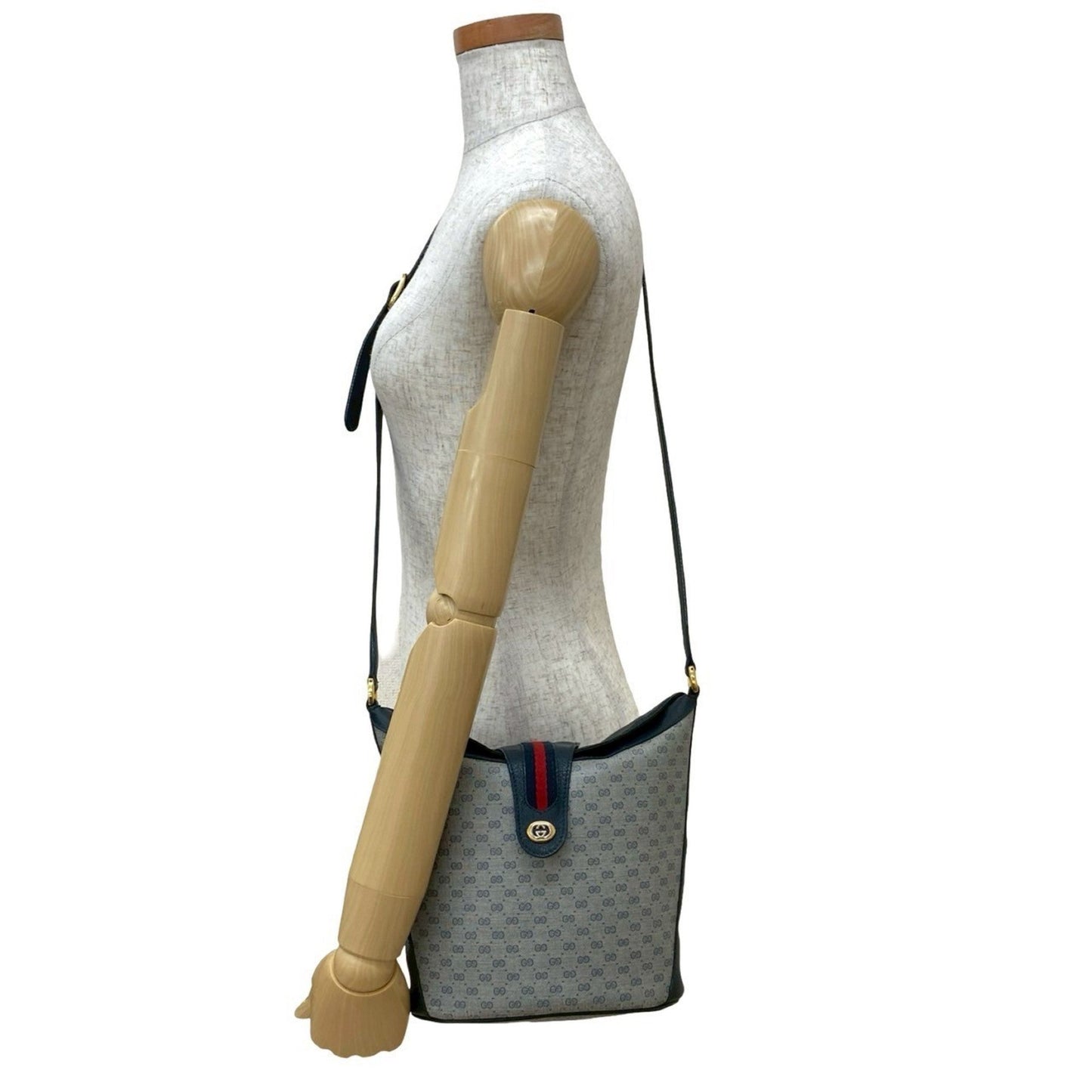 Gucci Navy Red Color Leather Pvc Shoulder Bag ( )