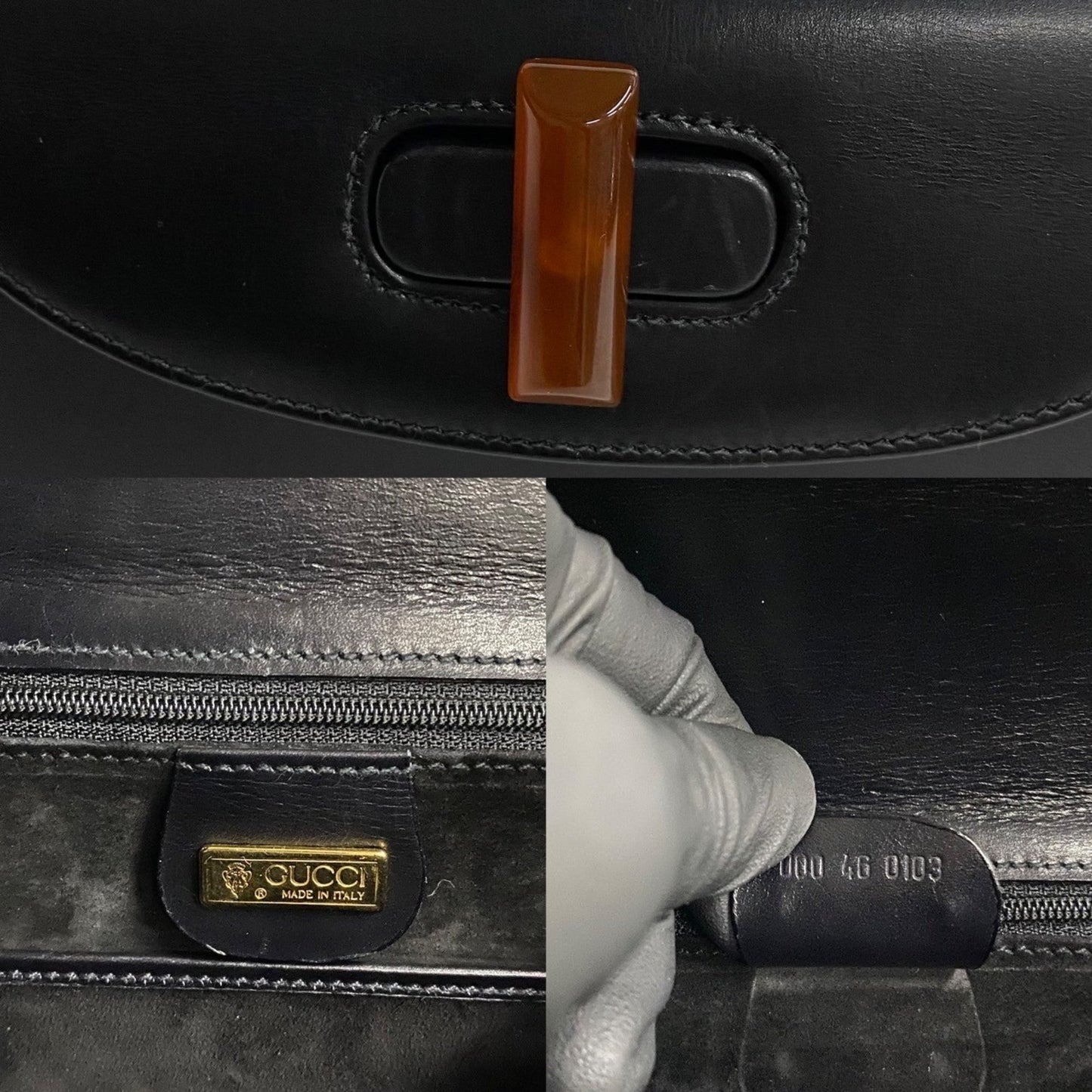 Gucci Black Leather Handbag Tote Bag ( )