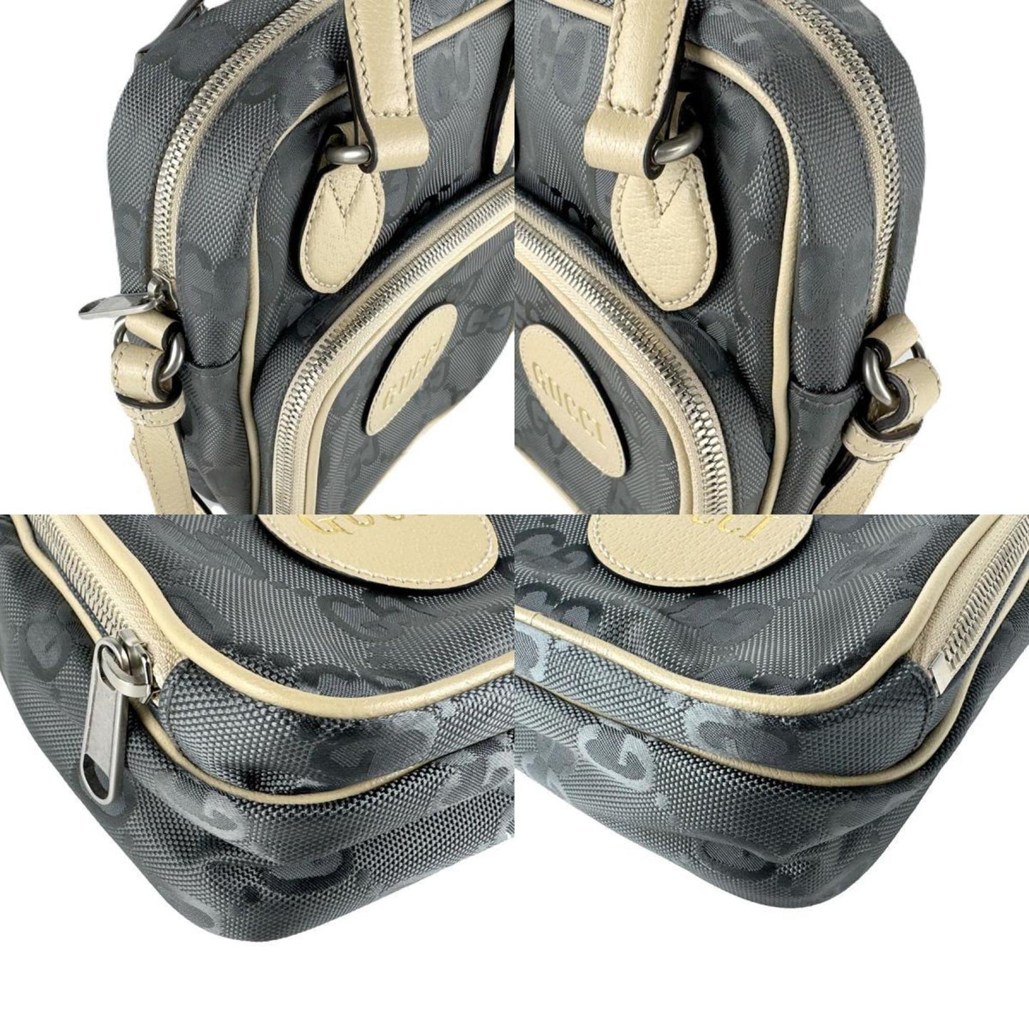 Gucci Beige Gray Nylon Leather Handbag Shoulder Bag ( )