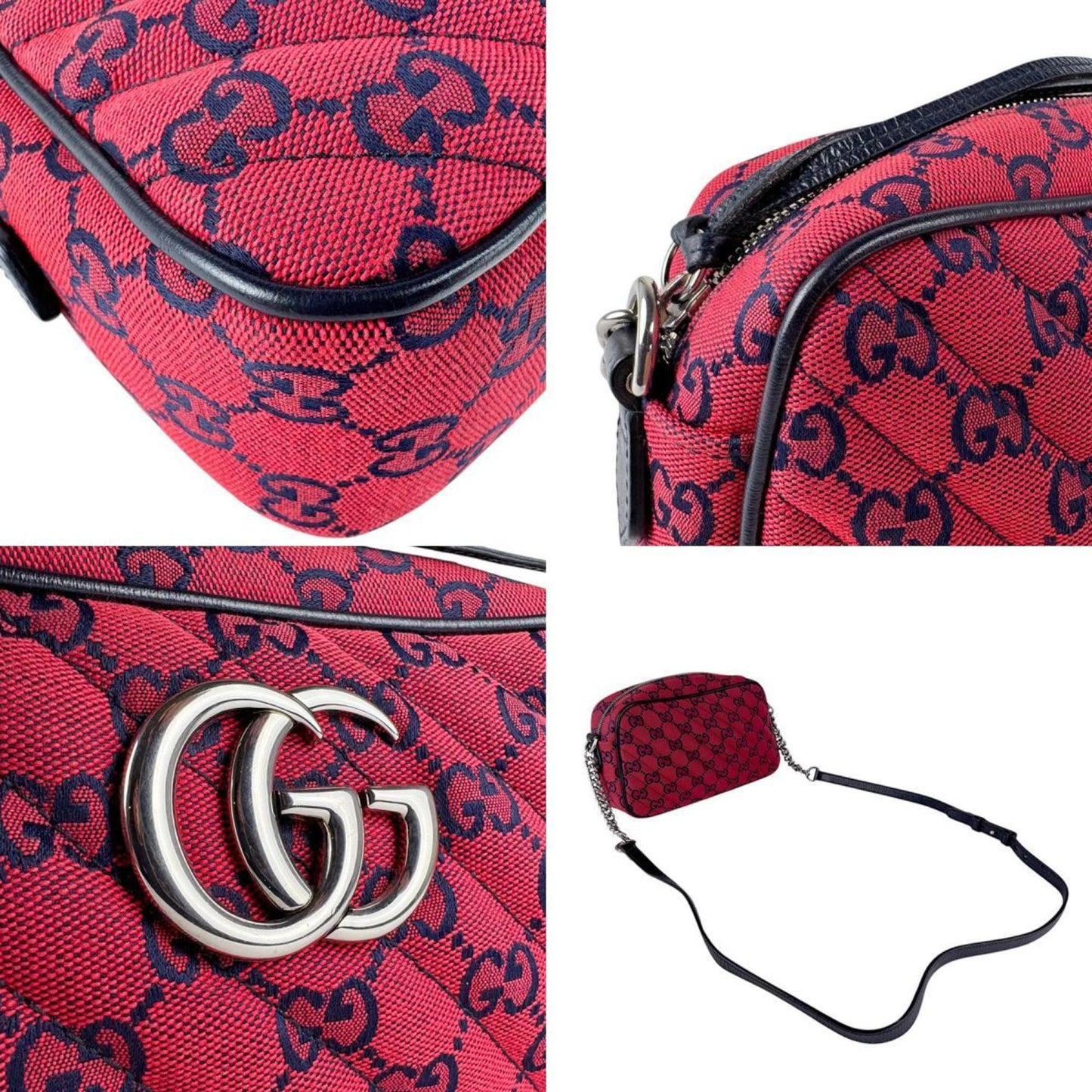Gucci Navy Red Color Gg Canvas Leather Shoulder Bag ( )