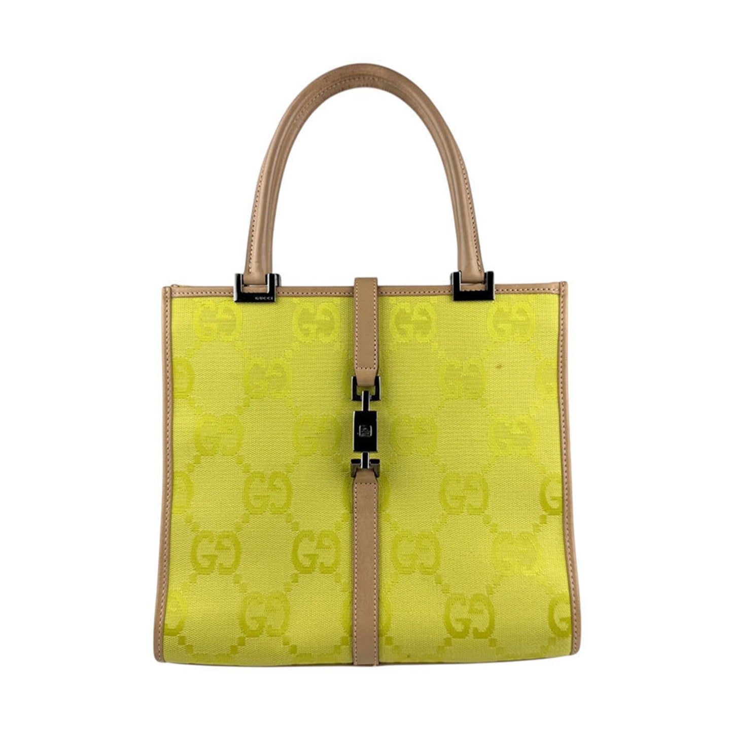 Gucci Beige Green Yellow Nylon Canvas Leather Handbag Shoulder Bag ( )