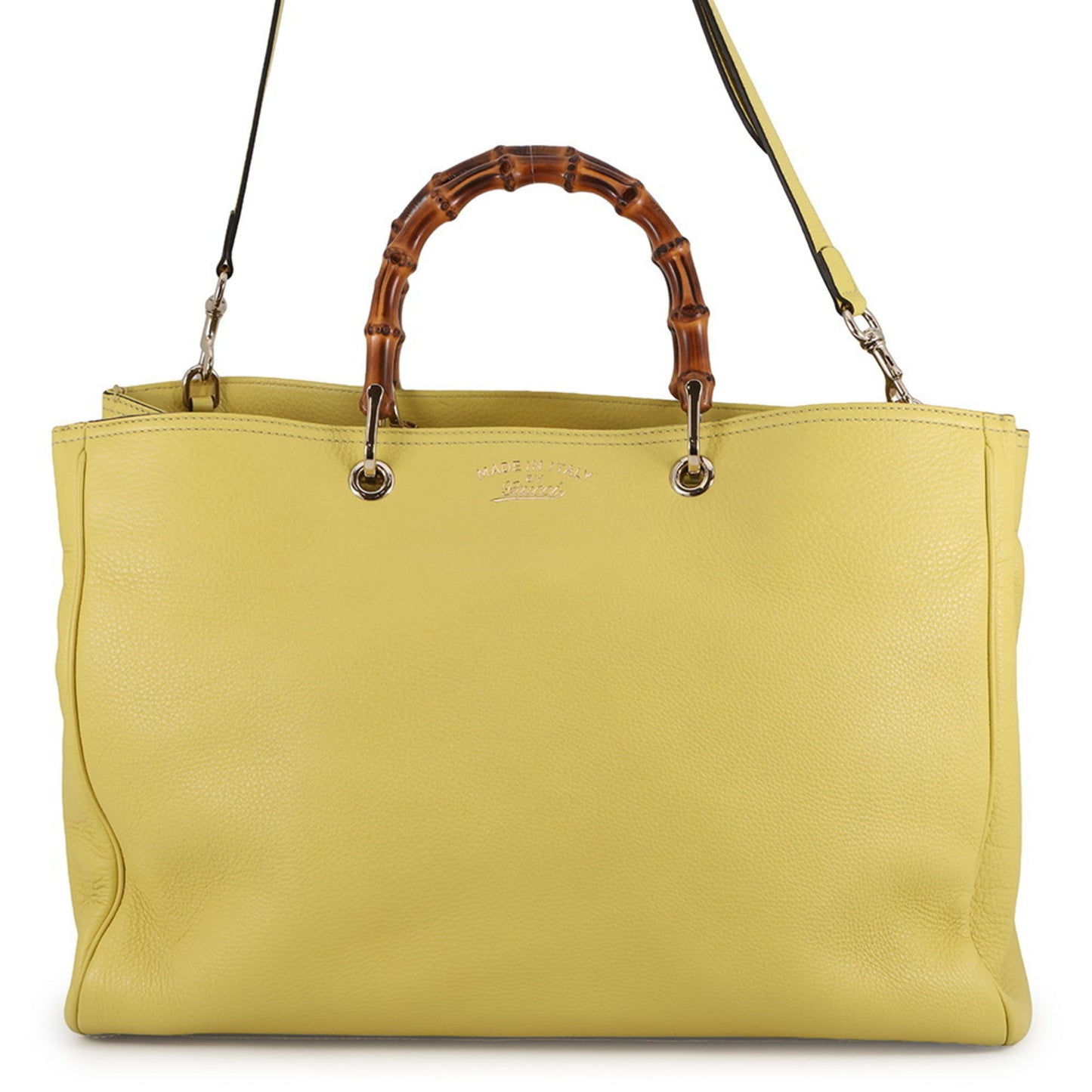 Gucci Beige Champagne Gold Yellow Bamboo Leather Tote Bag ( )
