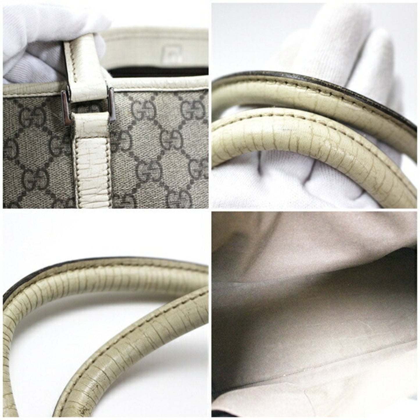 Gucci Beige Brown Dark Brown Leather Tote Bag ( )