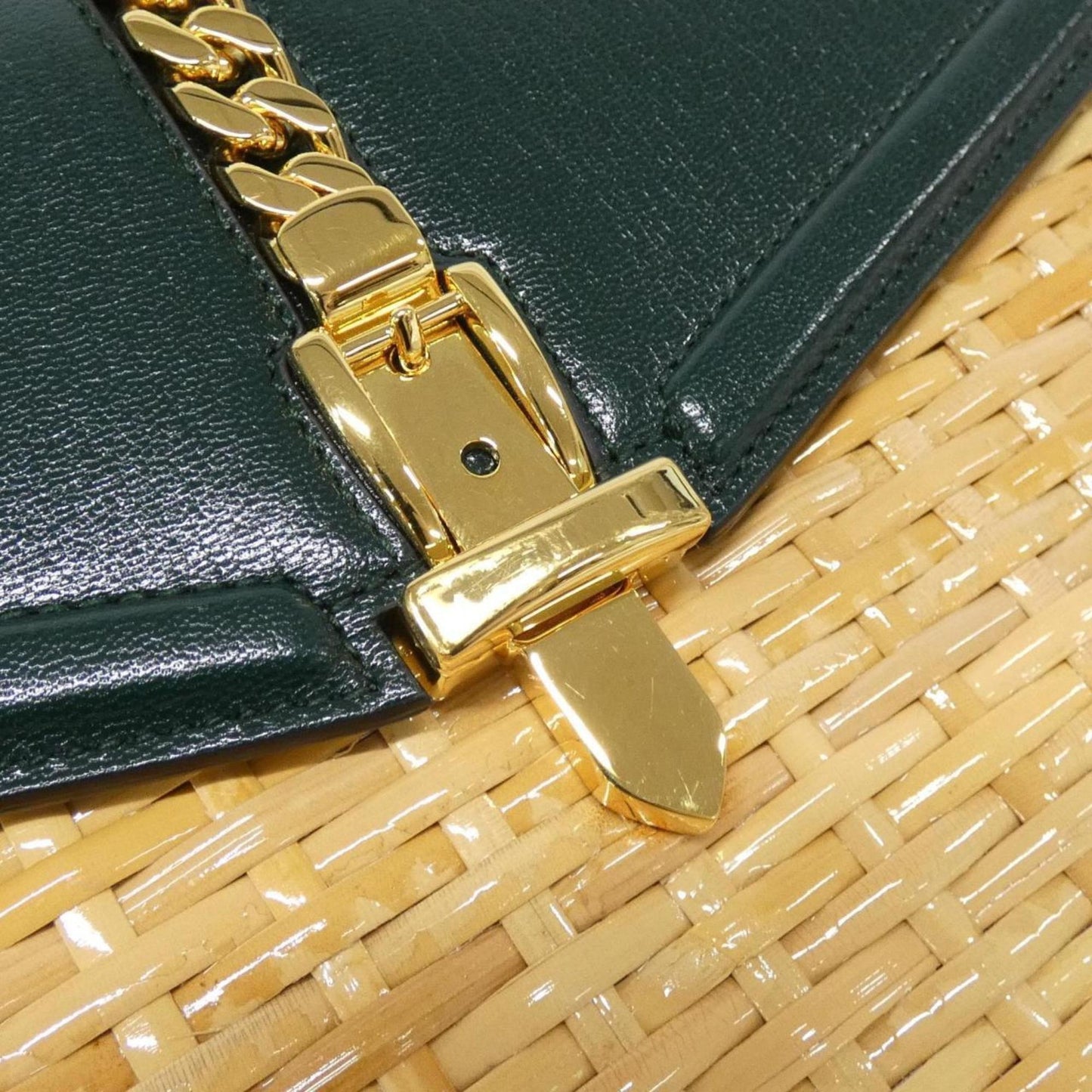 Gucci Beige Green Leather Handbag ( )