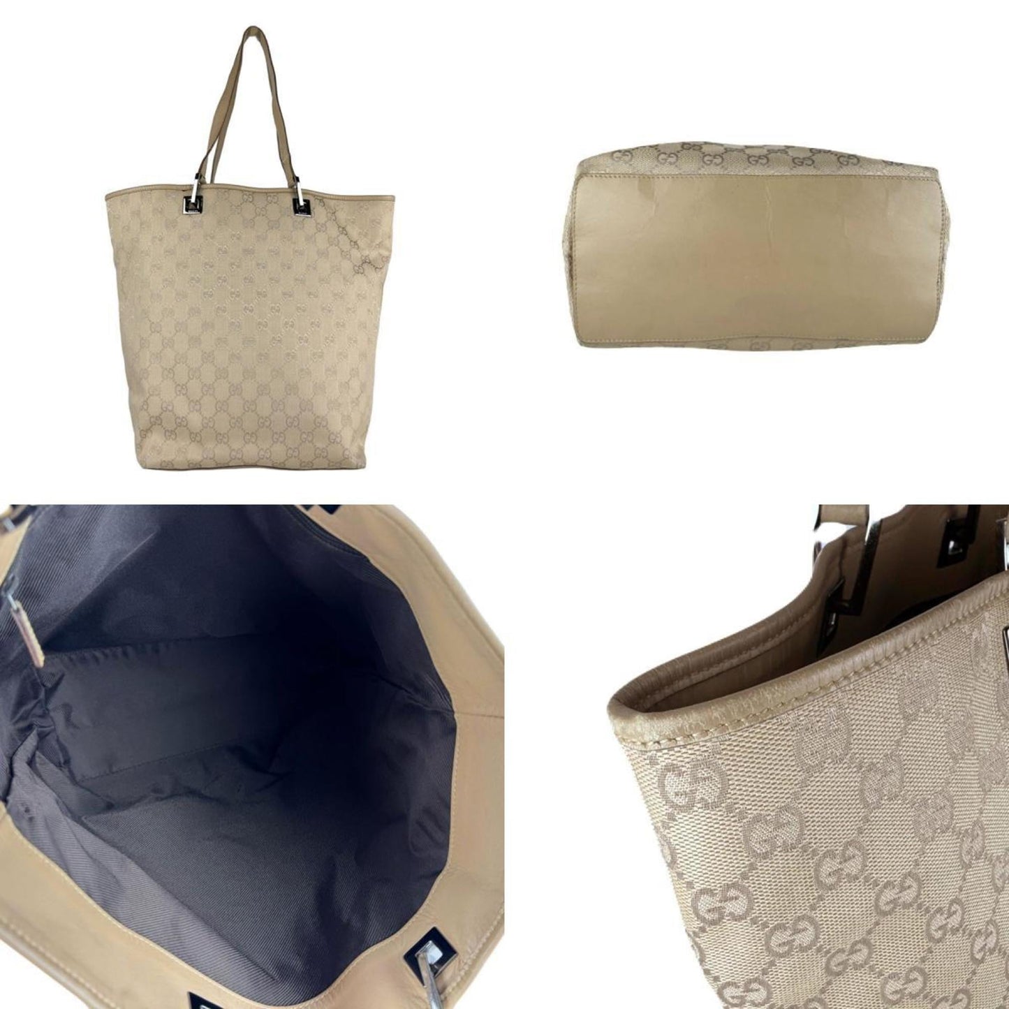 Gucci Beige Gg Canvas Leather Shoulder Bag Tote Bag ( )