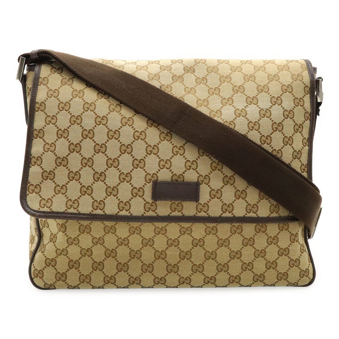 Gucci Beige Dark Brown Khaki Gg Canvas Leather Shoulder Bag ( )