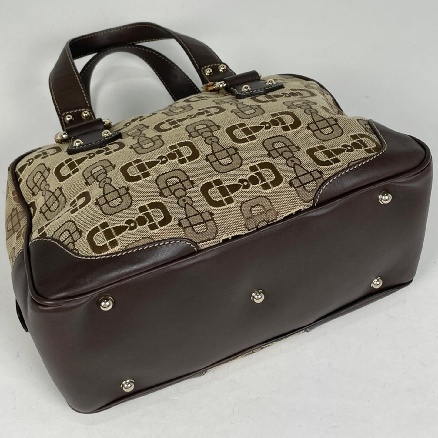 Gucci Brown Leather Canvas Handbag ( )