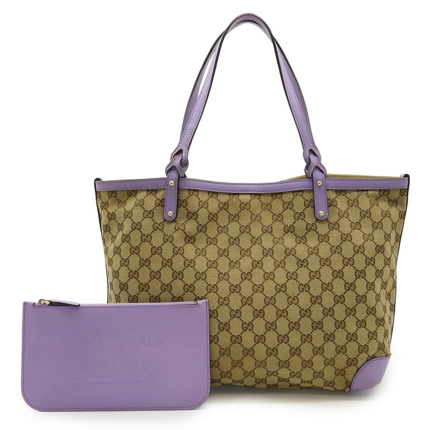 Gucci Beige Khaki Purple Gg Canvas Leather Shoulder Bag Tote Bag ( )