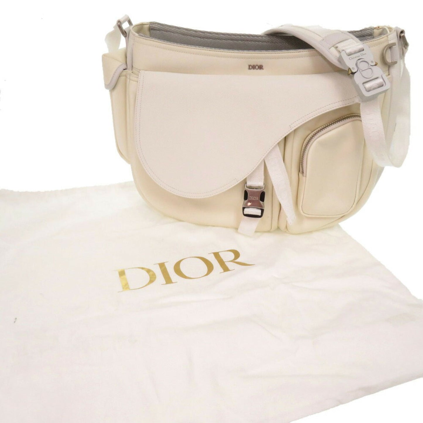 Christian Dior White Leather Nylon Shoulder Bag ()