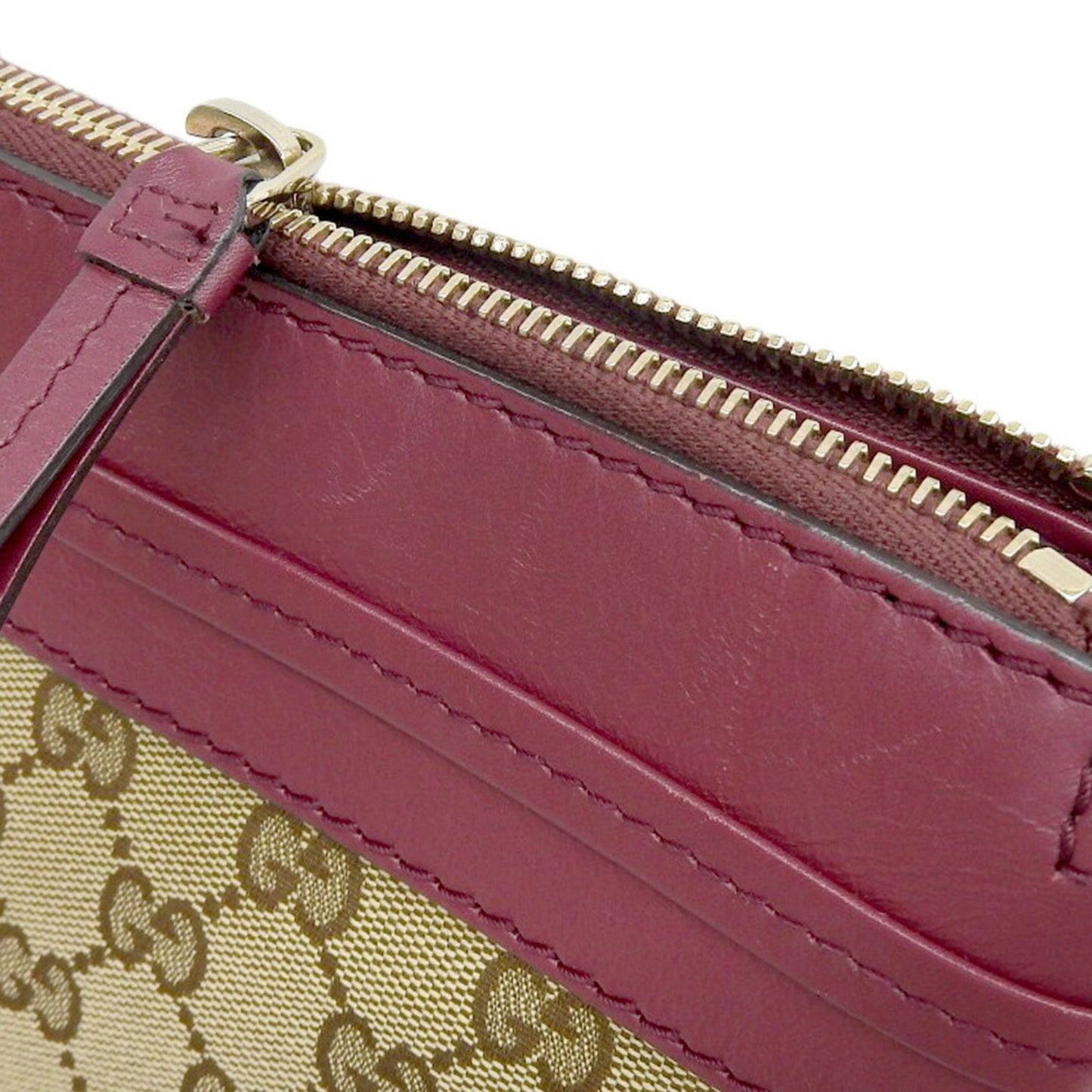 Gucci Beige Red Color Gg Canvas Leather Shoulder Bag ( )