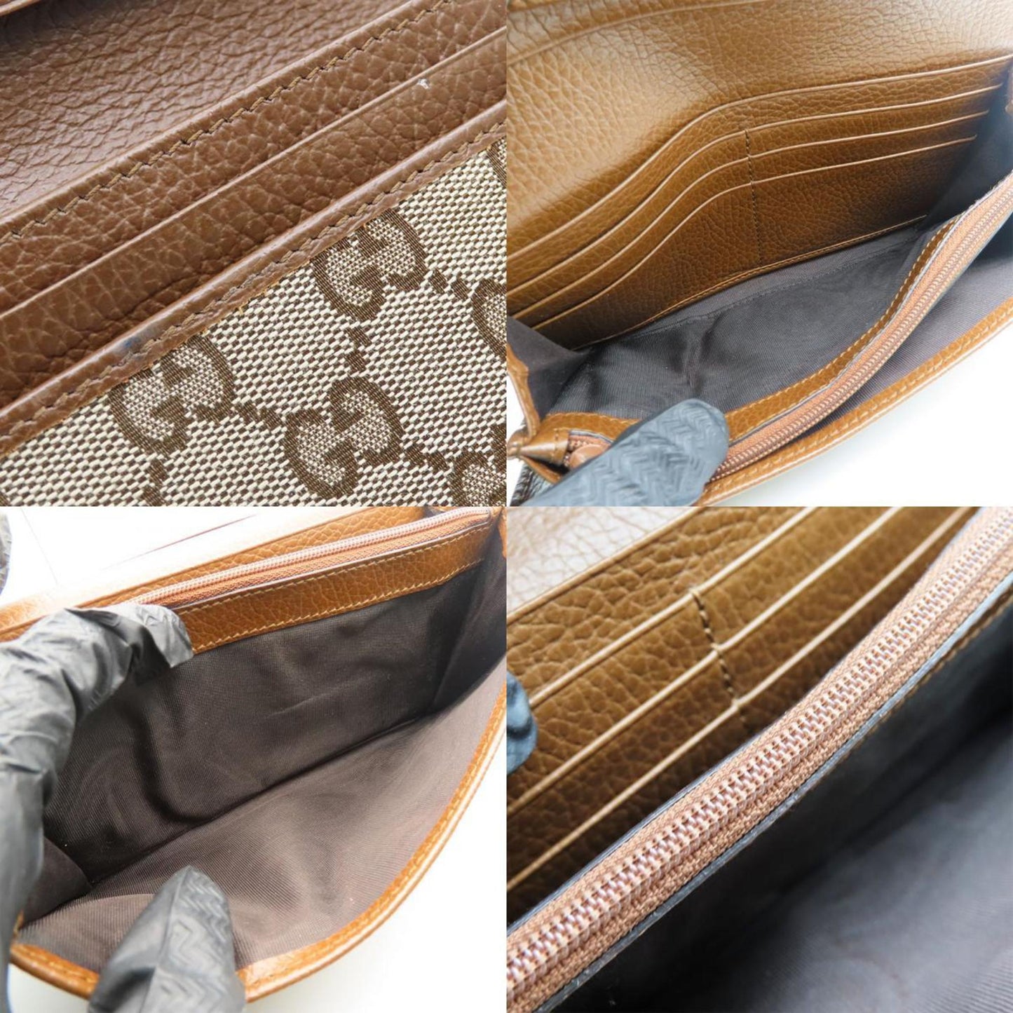 Gucci Brown Gg Canvas Leather Long Wallet (Bi-Fold) ( )