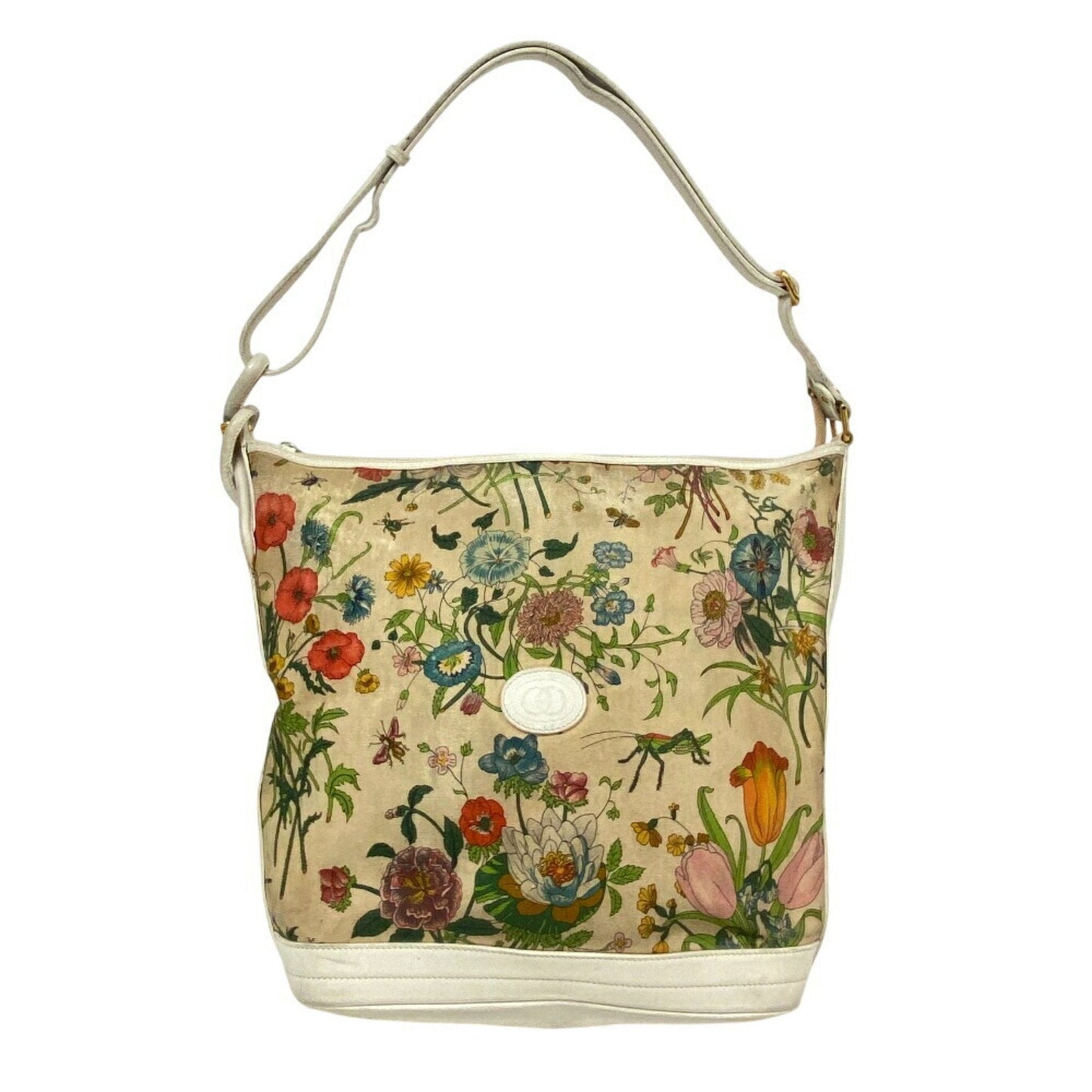 Gucci Flora White Canvas Leather Shoulder Bag