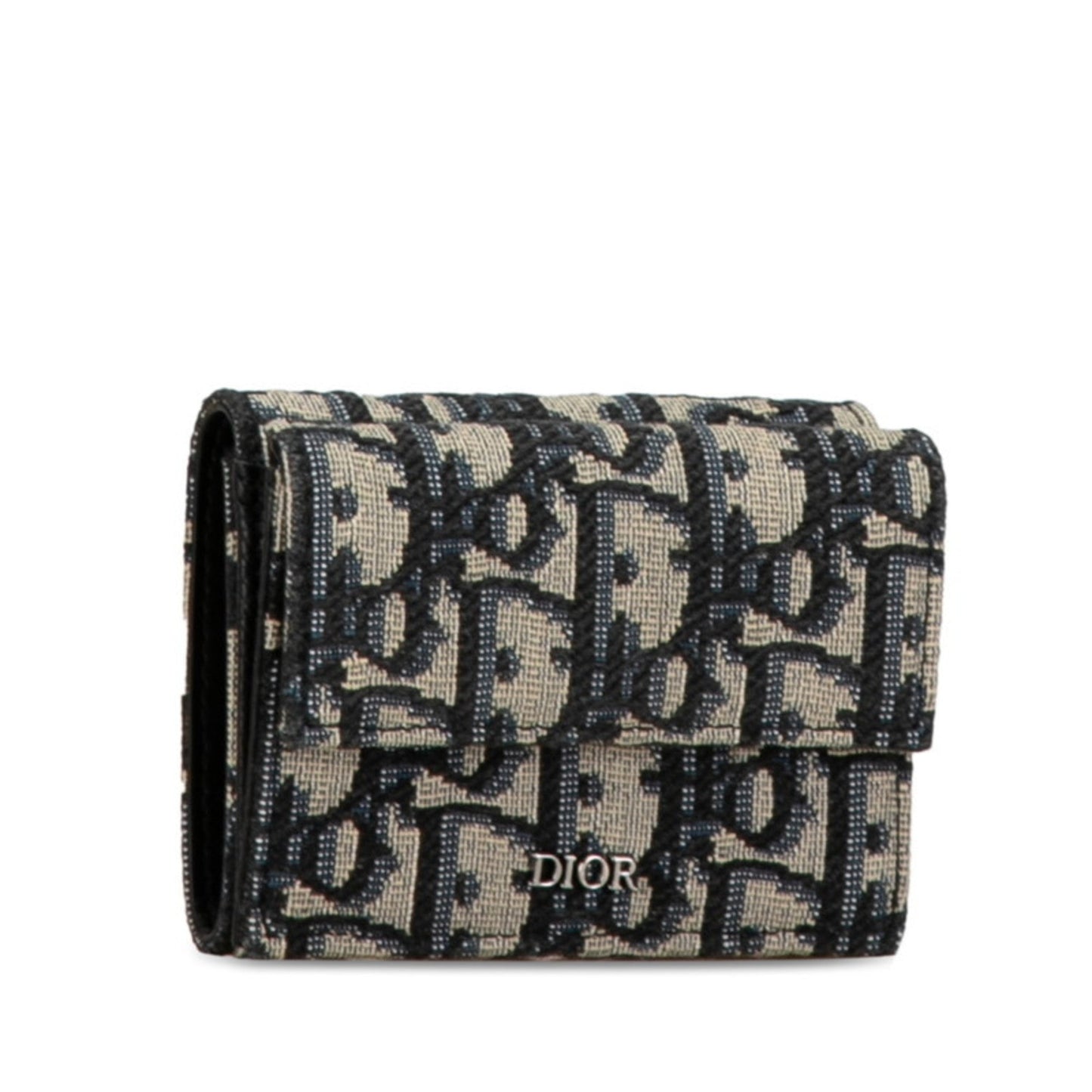 Christian Dior Beige Navy Canvas Leather Wallet (Tri-Fold) ()