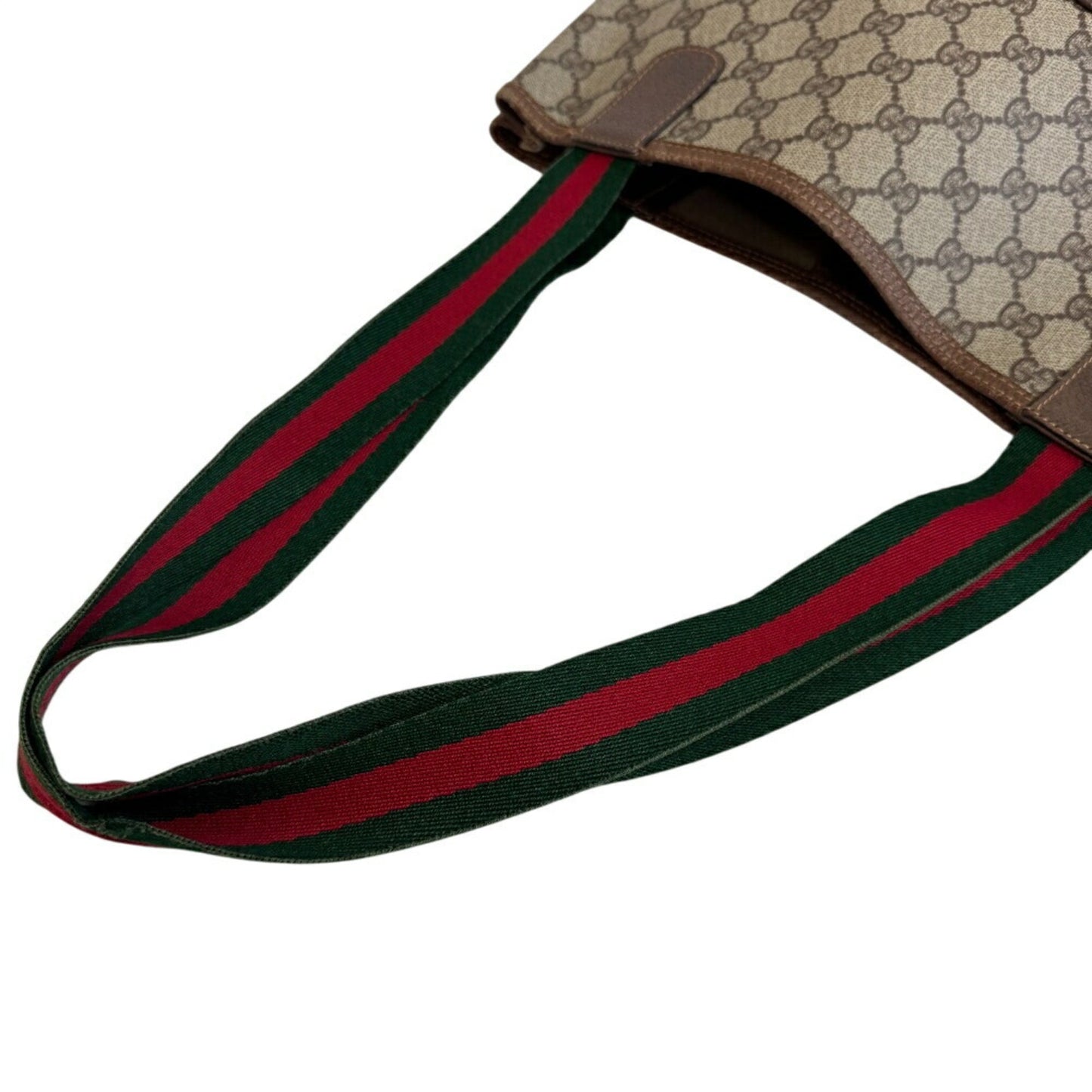 Gucci Sherry Line Beige Brown Green Red Color Pvc Canvas Tote Bag ( )