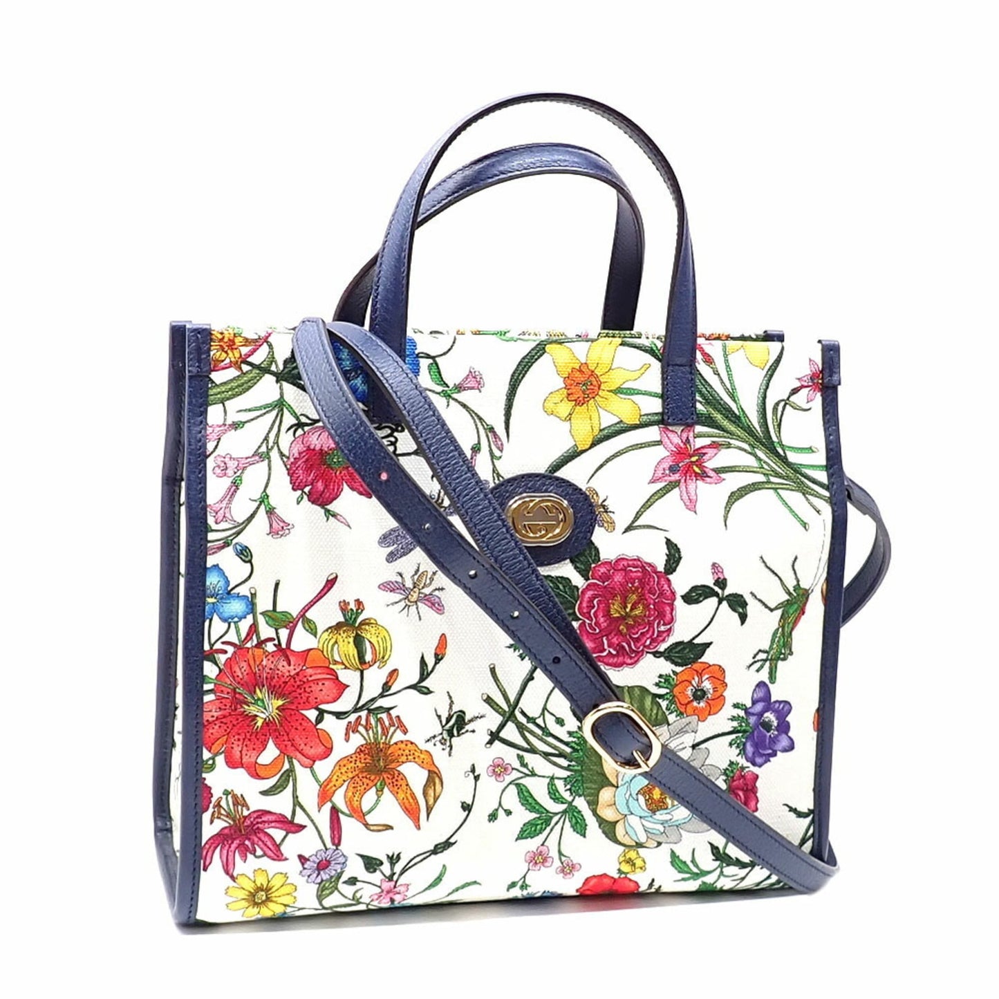 Gucci Multi-Color White Canvas Leather Handbag ( )