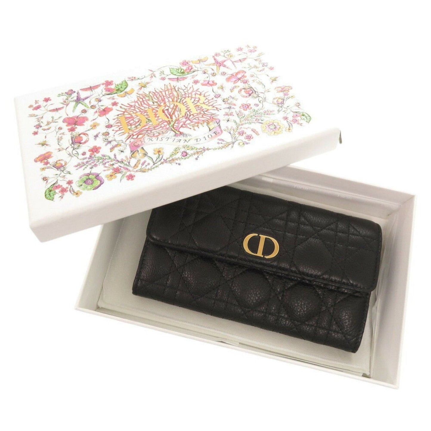 Christian Dior Black Leather Long Wallet (Bi-Fold) ()