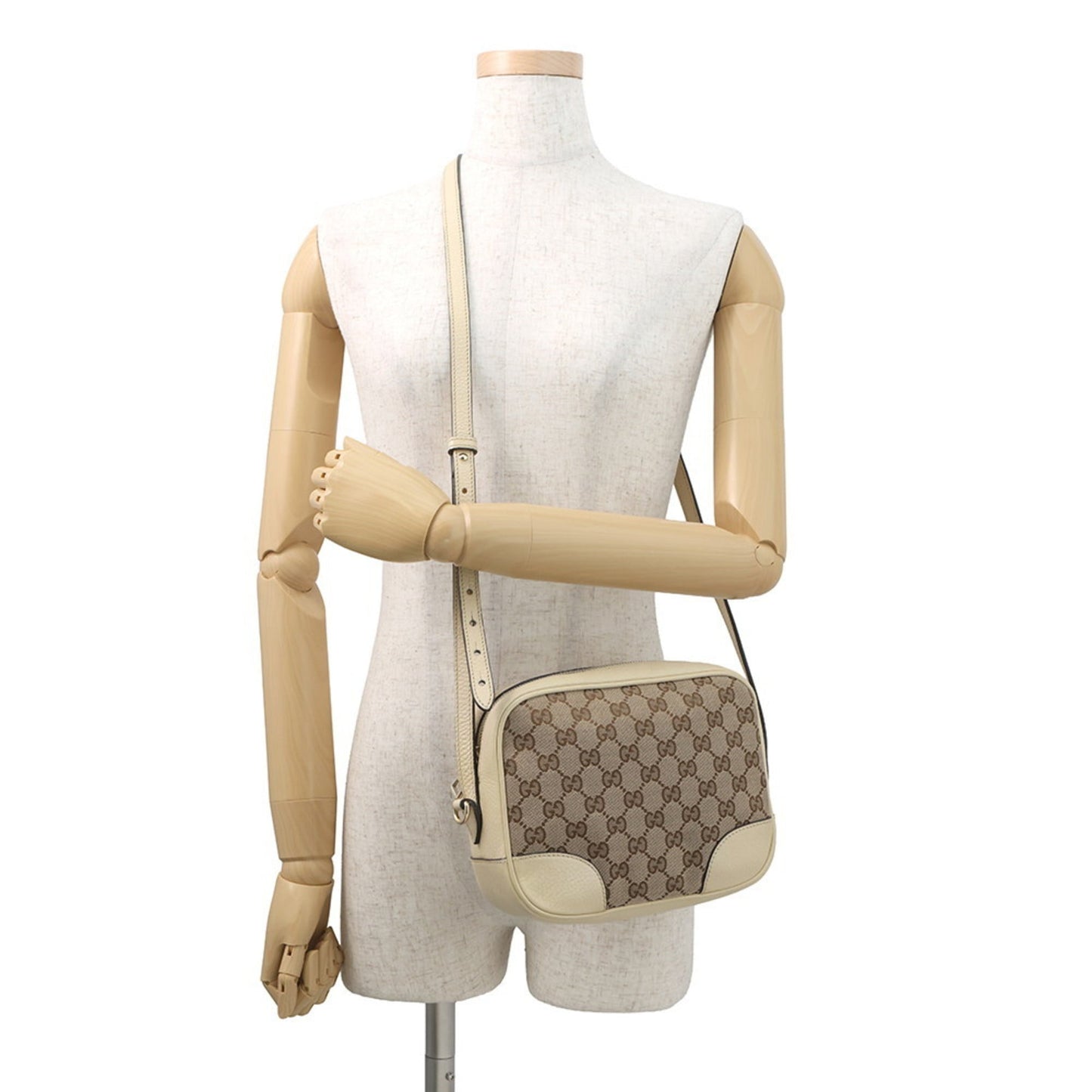 Gucci Gg Canvas Ivory Gg Canvas Leather Shoulder Bag ( )