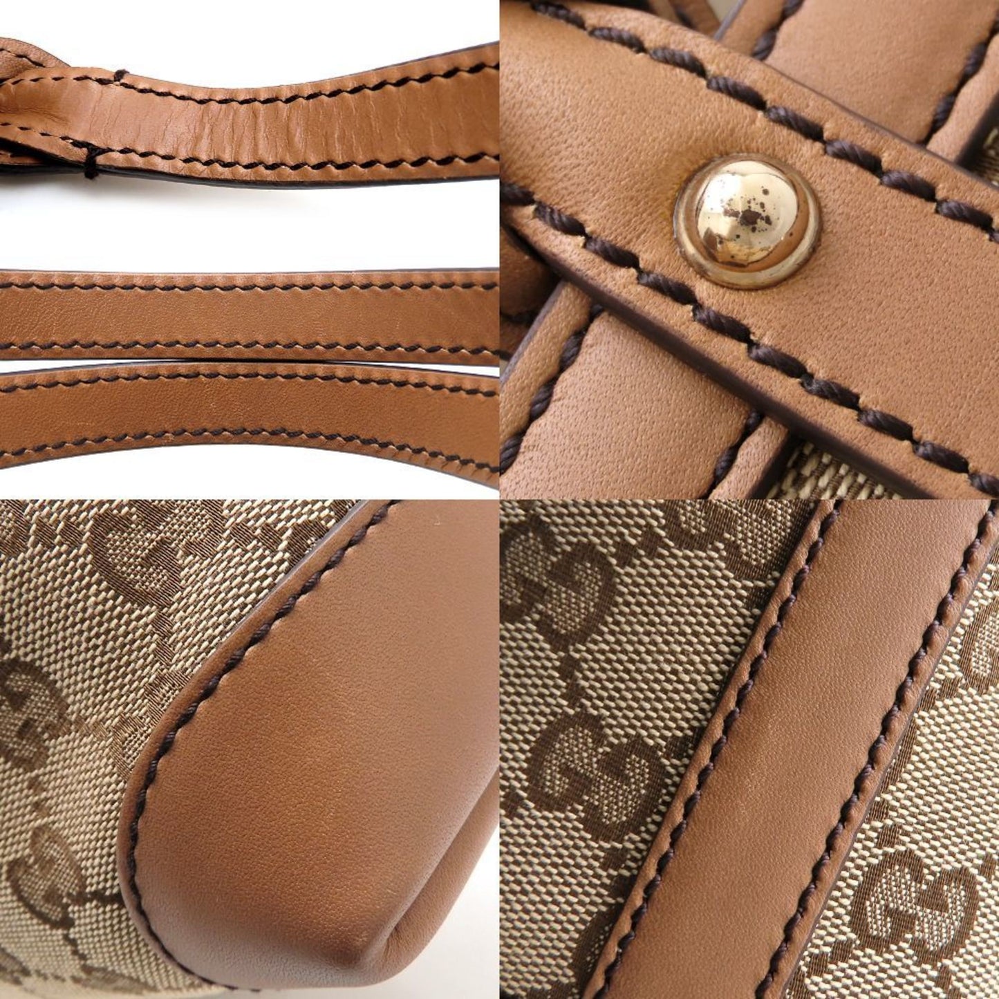 Gucci Gg Canvas Beige Brown Gg Canvas Leather Tote Bag ( )