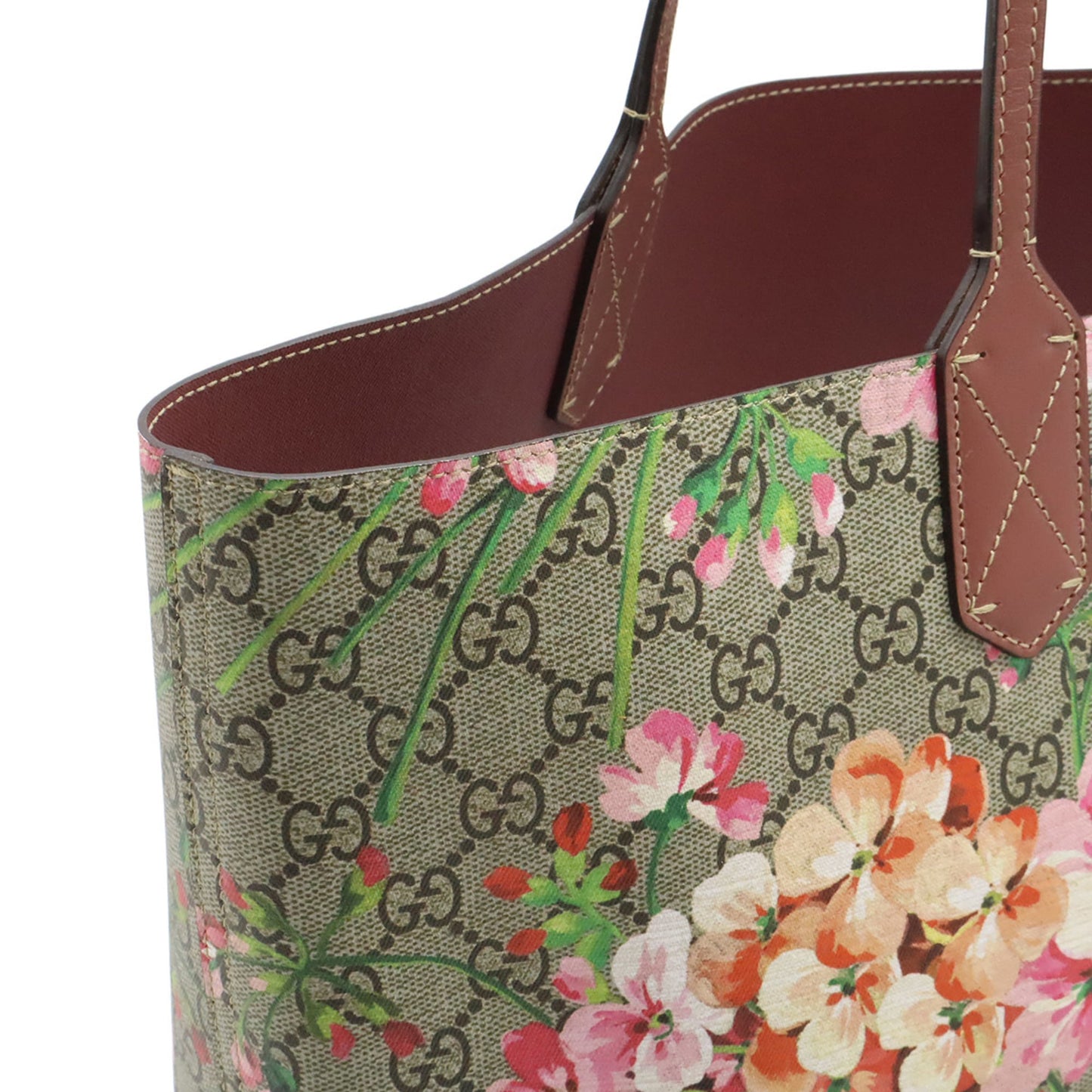 Gucci Gg Blooms Beige Multi-Color Pink Leather Shoulder Bag Tote Bag ( )