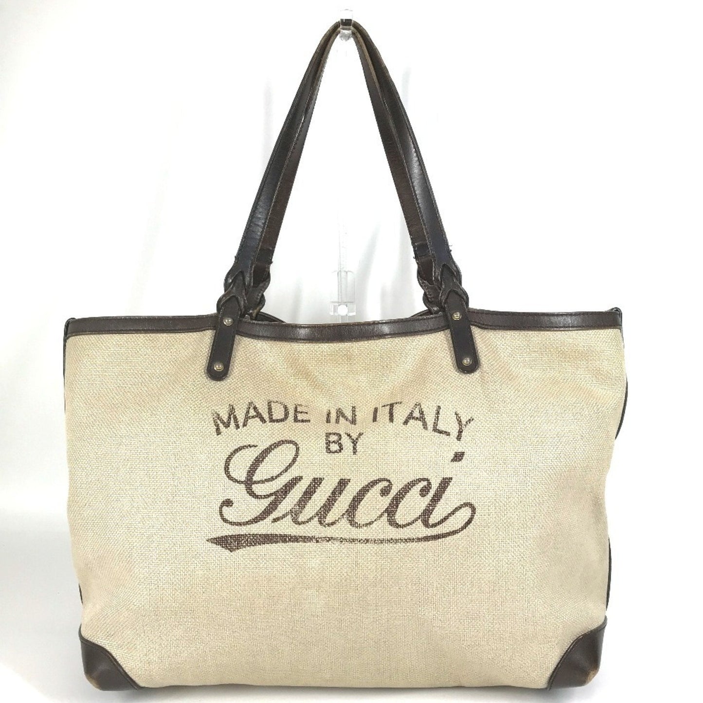 Gucci Beige Brown Leather Canvas Boston Bag Pouch Shoulder Bag Tote Bag ( )