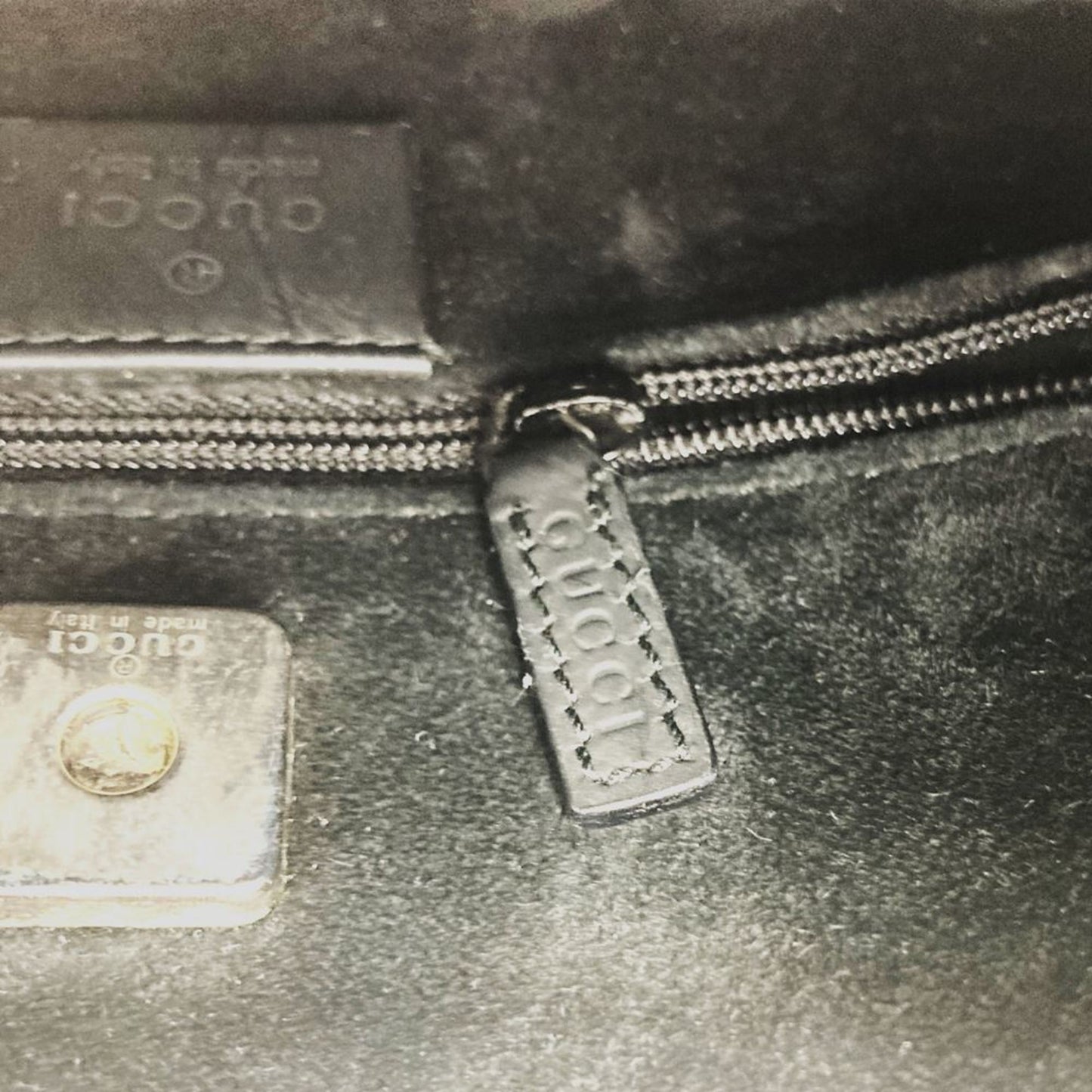 Gucci Black Red Color Leather Bamboo Shoulder Bag ( )