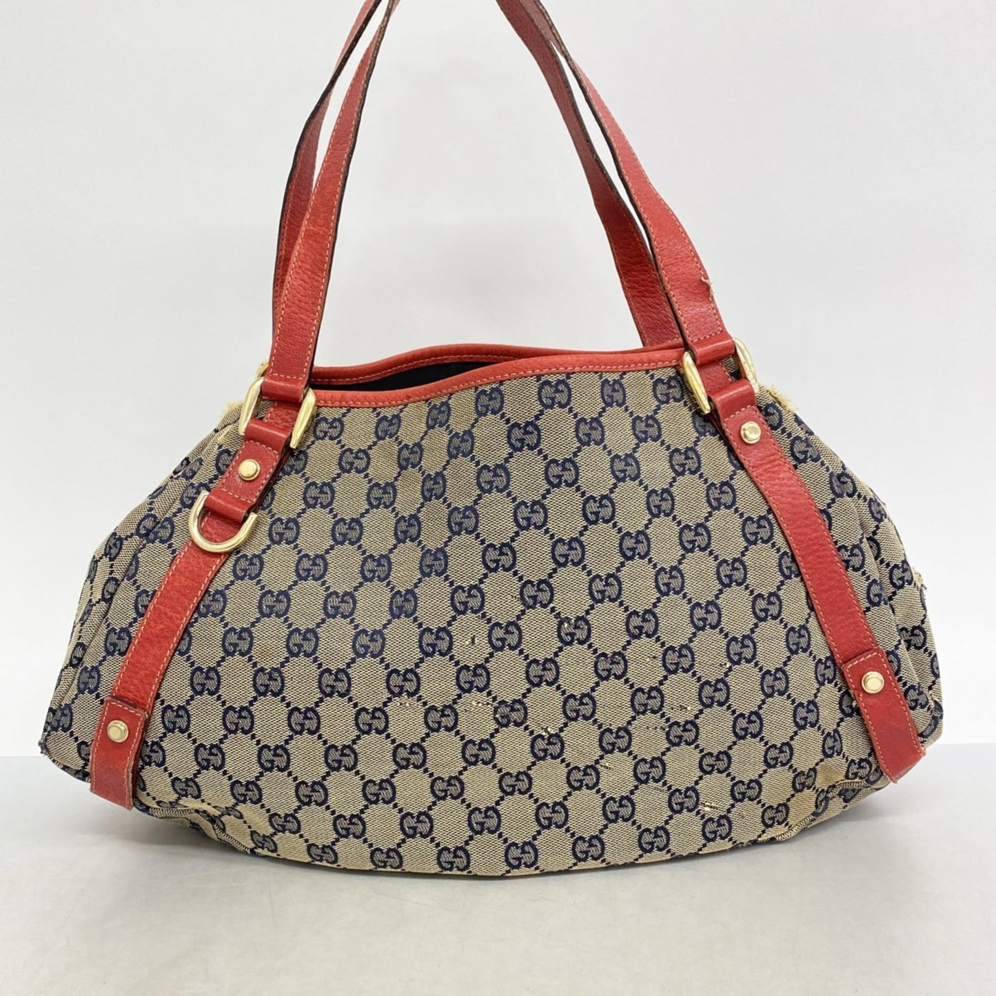 Gucci Beige Navy Red Color Canvas Tote Bag ( )