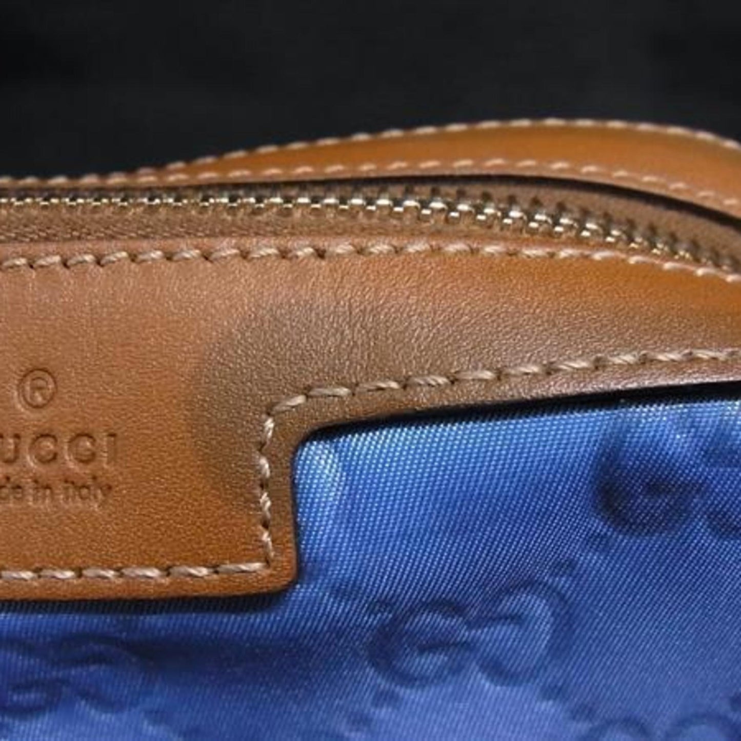 Gucci Brown Light Blue Nylon Leather Clutch Bag Wash Bag ( )