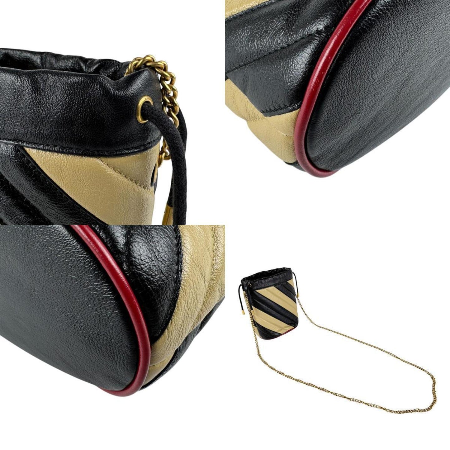 Gucci Beige Black Leather Shoulder Bag ( )