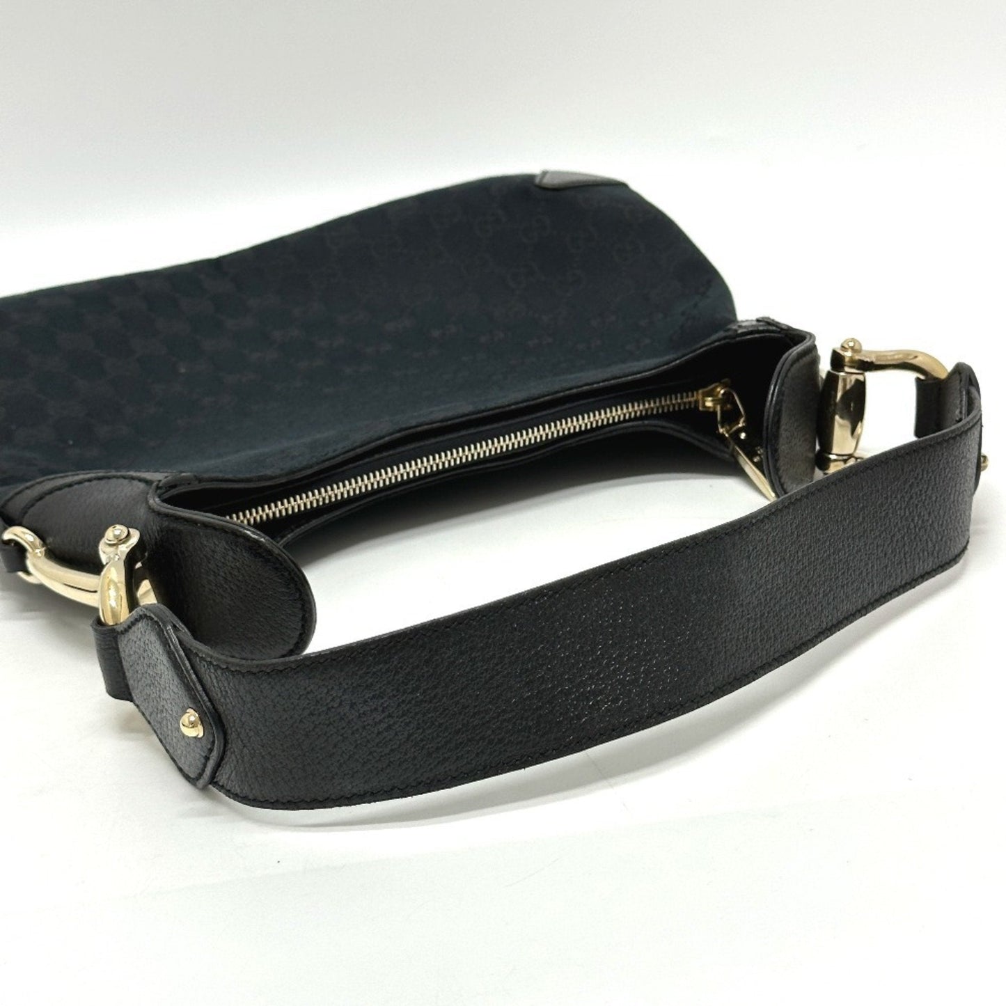 Gucci Horsebit Black Gg Canvas Leather Handbag Shoulder Bag ( )