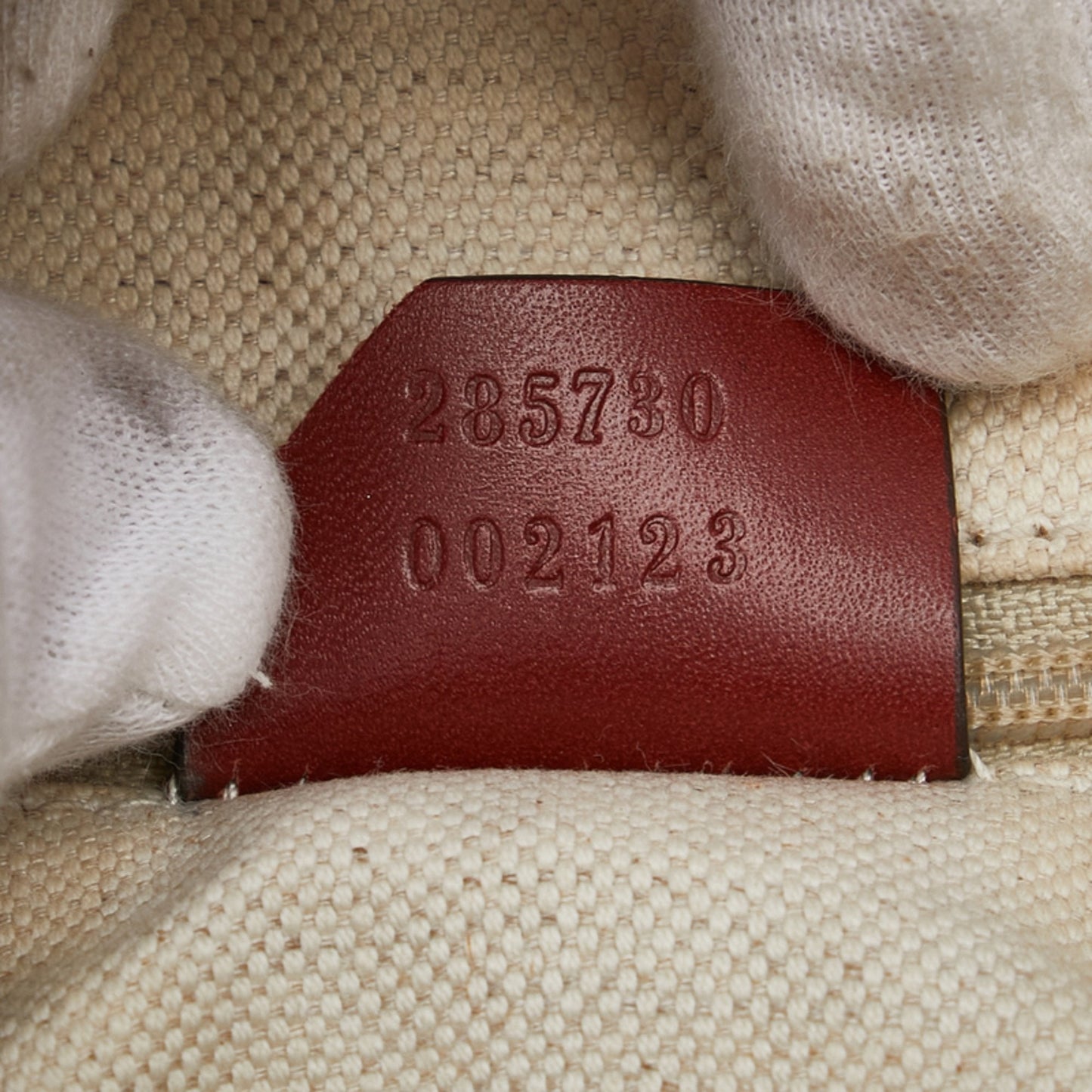 Gucci Beige Red Color Canvas Leather Shoulder Bag Tote Bag ( )