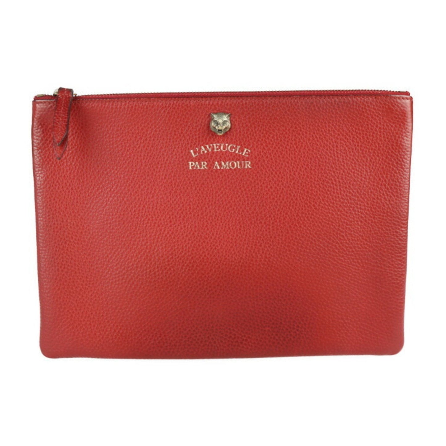Gucci Animalier Black Red Color Leather Clutch Bag Handbag ( )